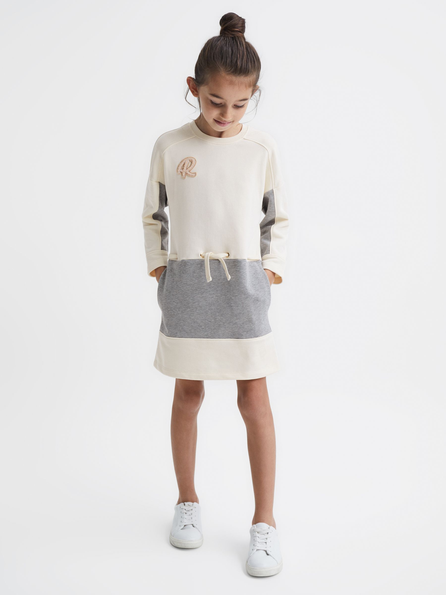 Junior Colourblock Sweater Dress in Pale Pink/Grey Marl - Image 1 of 7