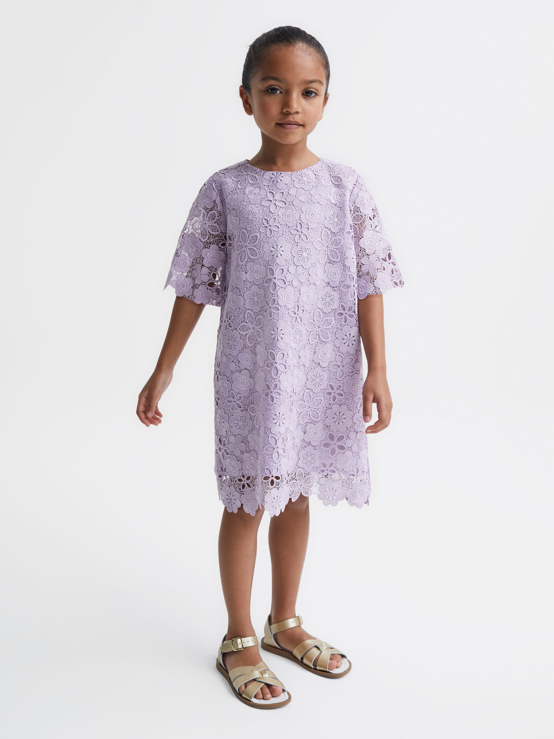 4-9 yrs Lace T-Shirt Dress in Lilac - Image 1 of 7