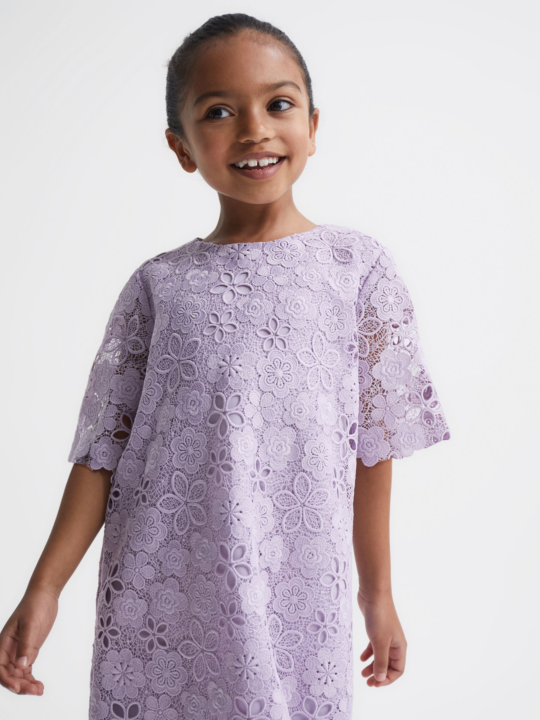 4-9 yrs Lace T-Shirt Dress in Lilac - Image 3 of 7