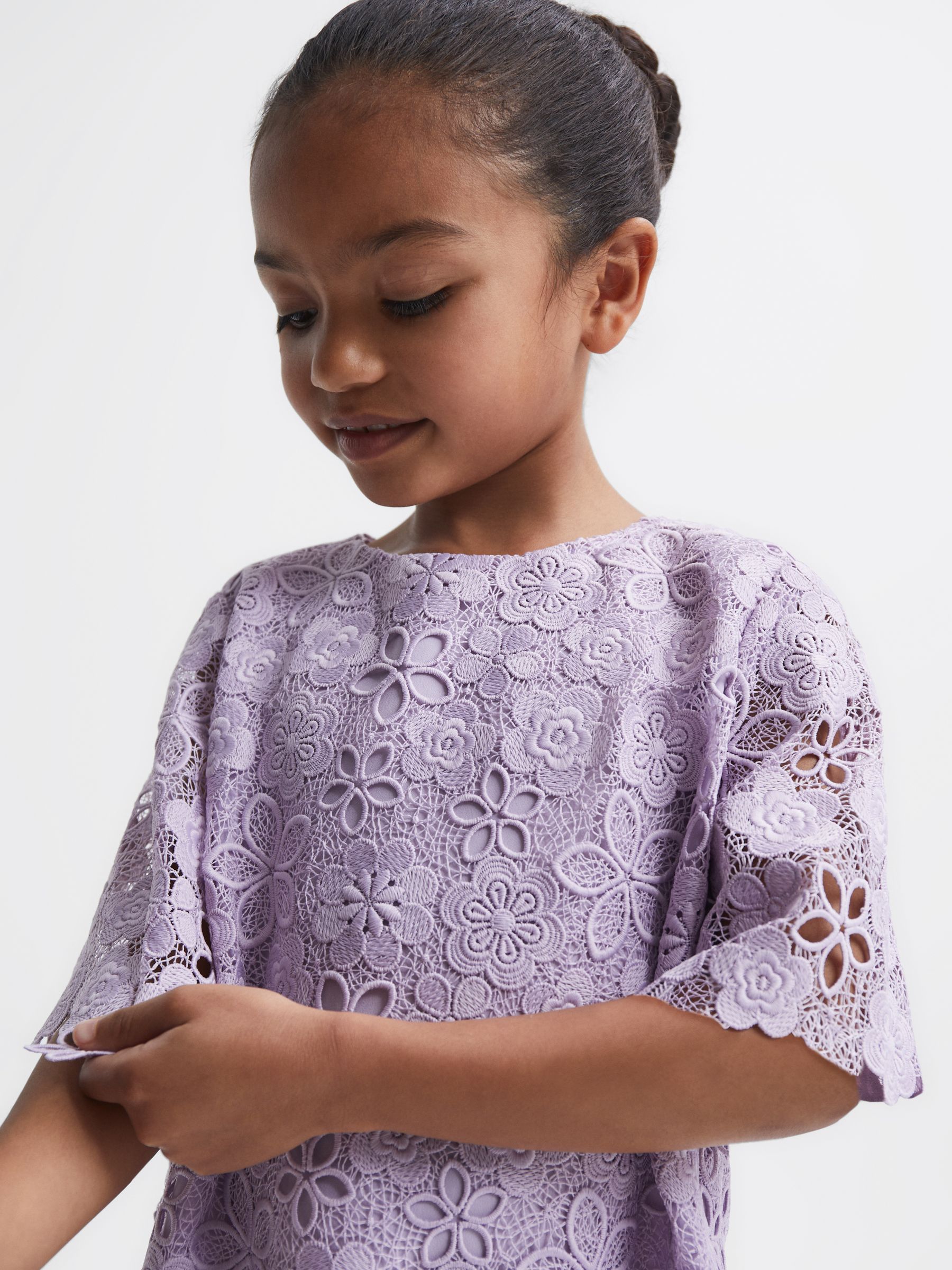 4-9 yrs Lace T-Shirt Dress in Lilac - Image 4 of 7
