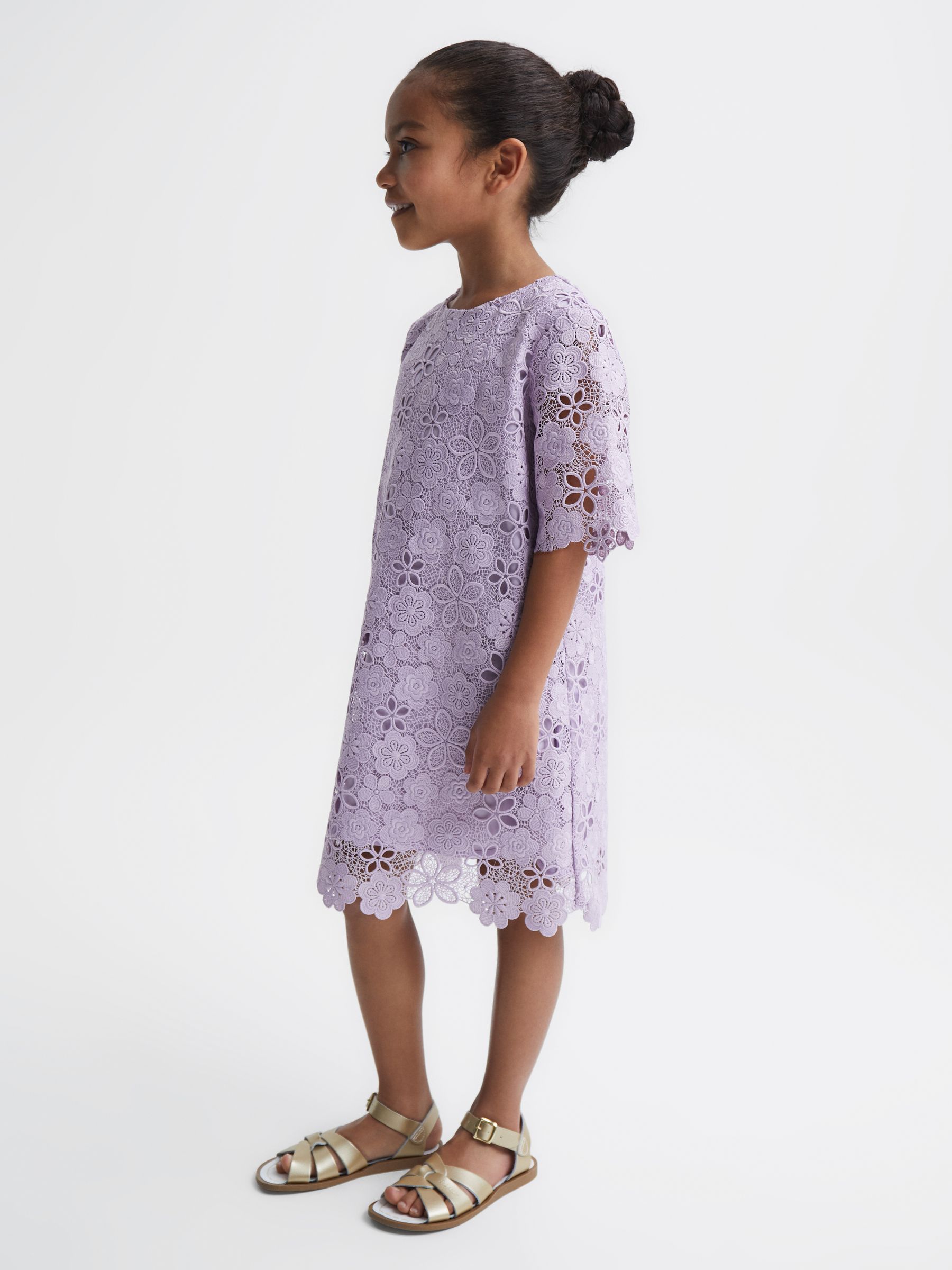 4-9 yrs Lace T-Shirt Dress in Lilac - Image 6 of 7