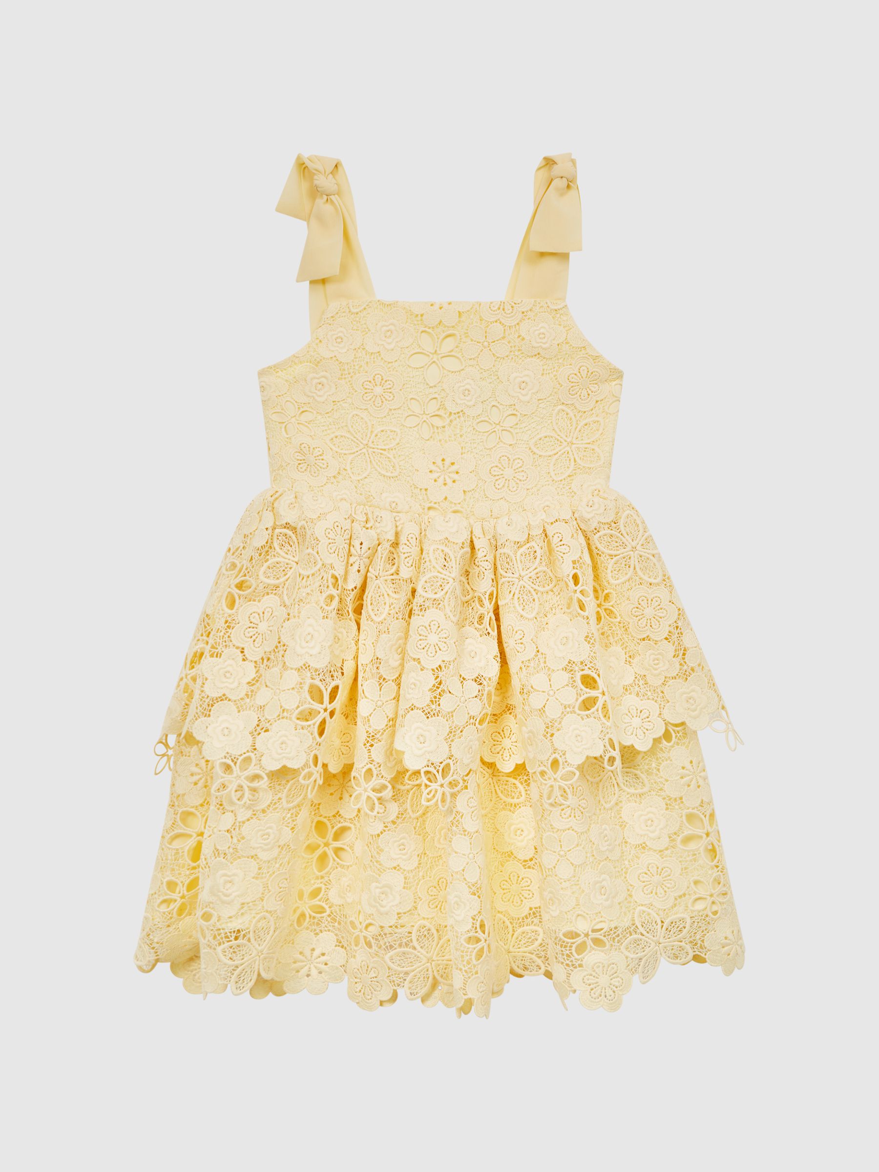 4-9 yrs Bow Strap Lace Dress in Lemon - Image 2 of 6