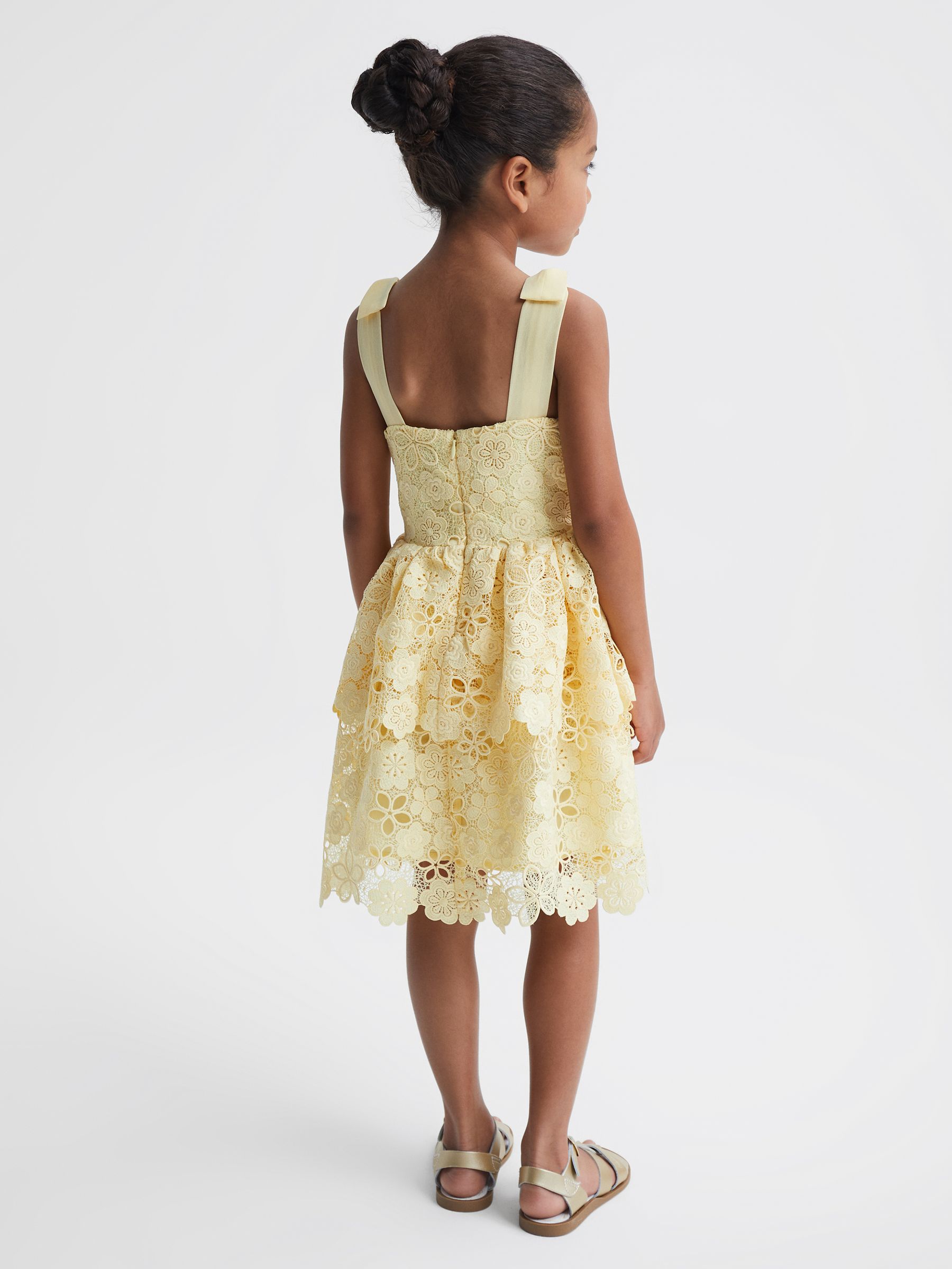 4-9 yrs Bow Strap Lace Dress in Lemon - Image 5 of 6