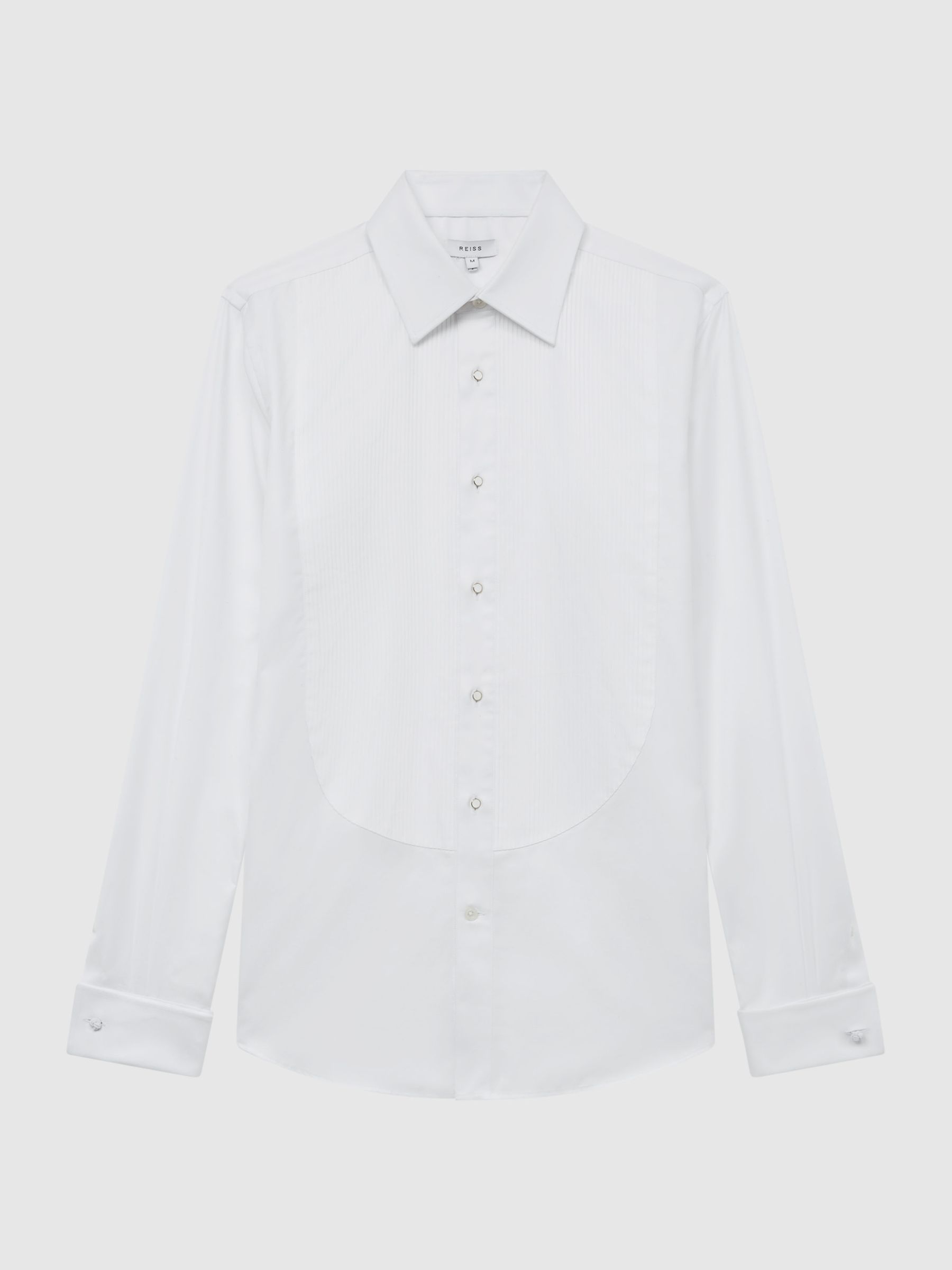 Pleated Bib Slim Fit Double Cuff Dinner Shirt in White - Image 2 of 8 Pleated Bib Slim Fit Double Cuff Dinner Shirt in White - Image 2 of 8