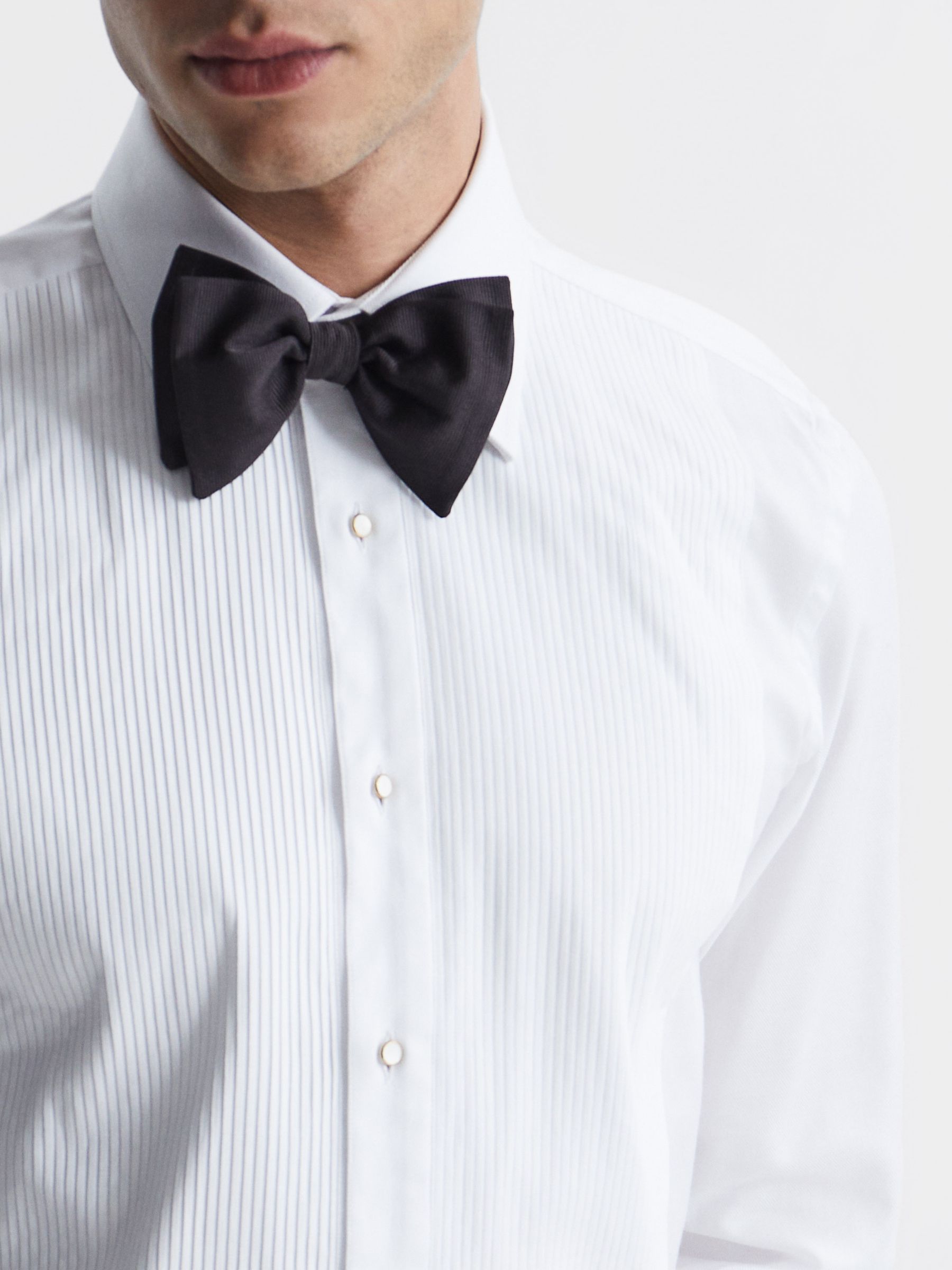 Pleated Bib Slim Fit Double Cuff Dinner Shirt in White - Image 6 of 8