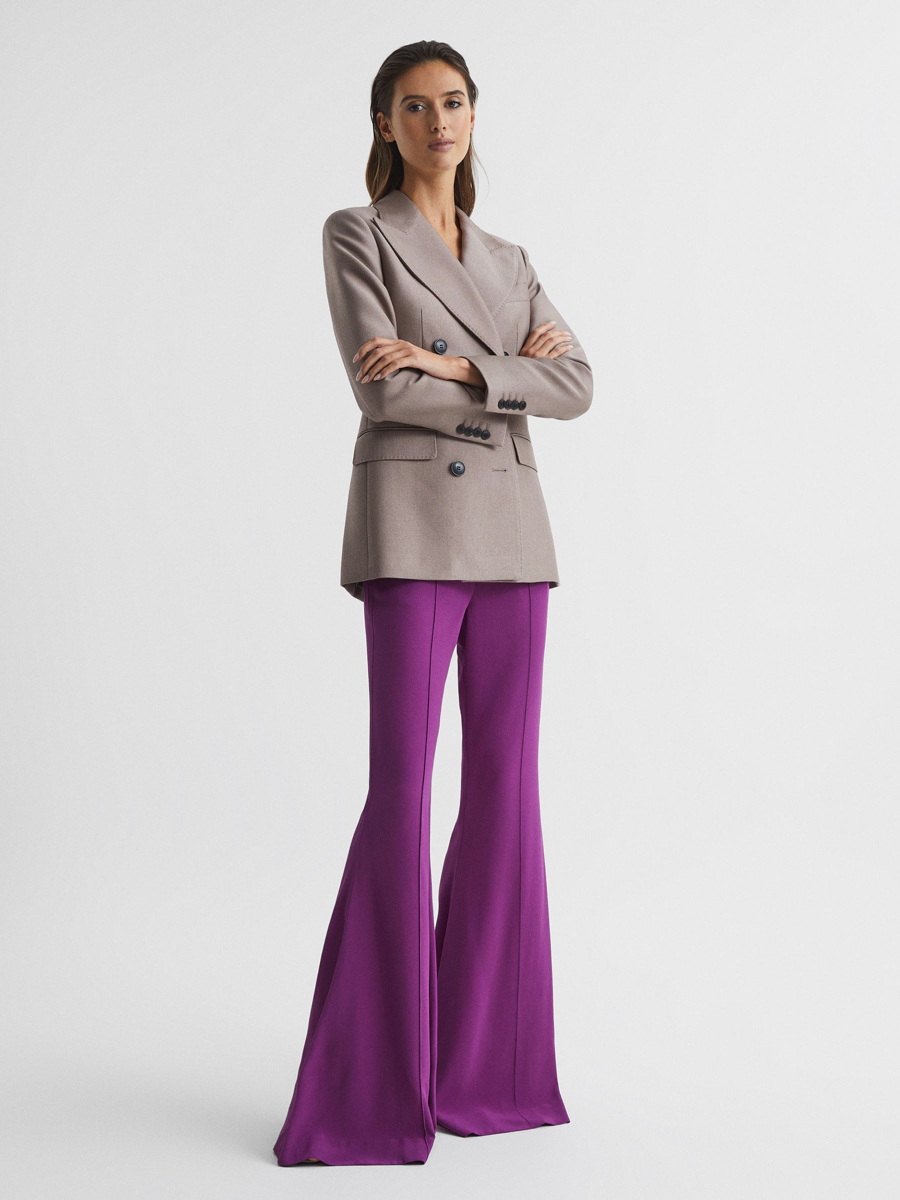 Petite Fluid Flare Trousers in Magenta - Image 1 of 6