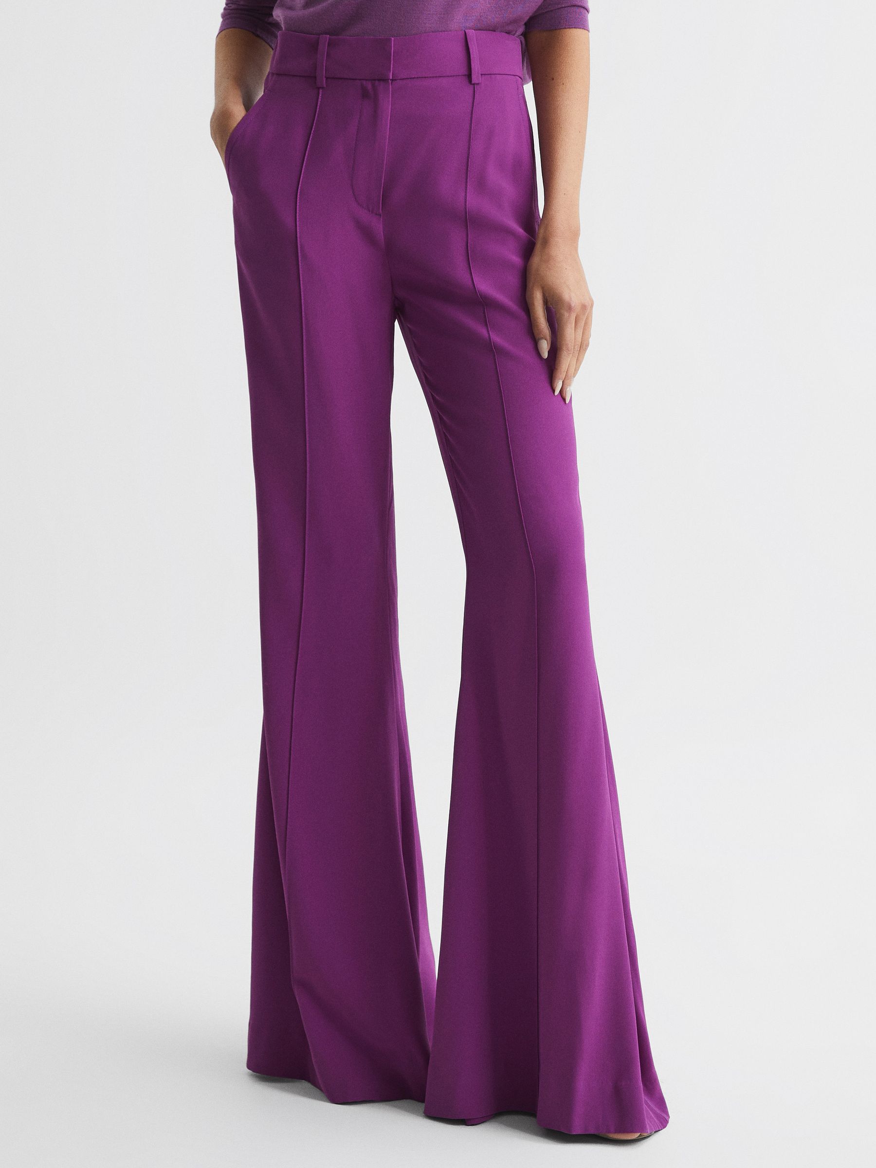 Petite Fluid Flare Trousers in Magenta - Image 3 of 6