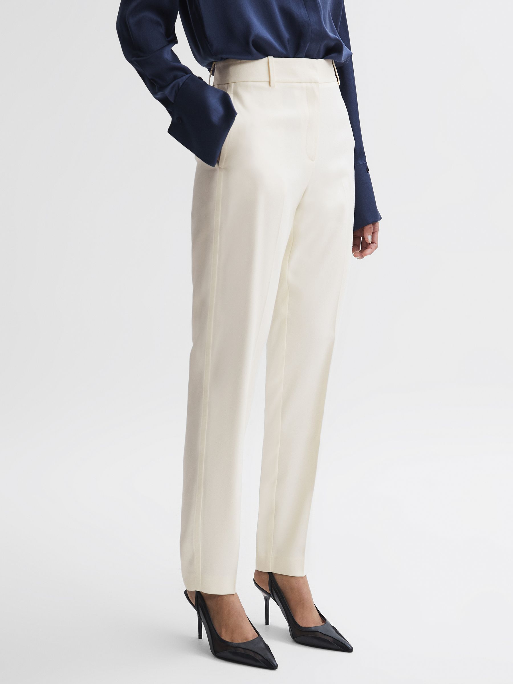 Slim Fit High Rise Trousers in Cream - Image 3 of 5
