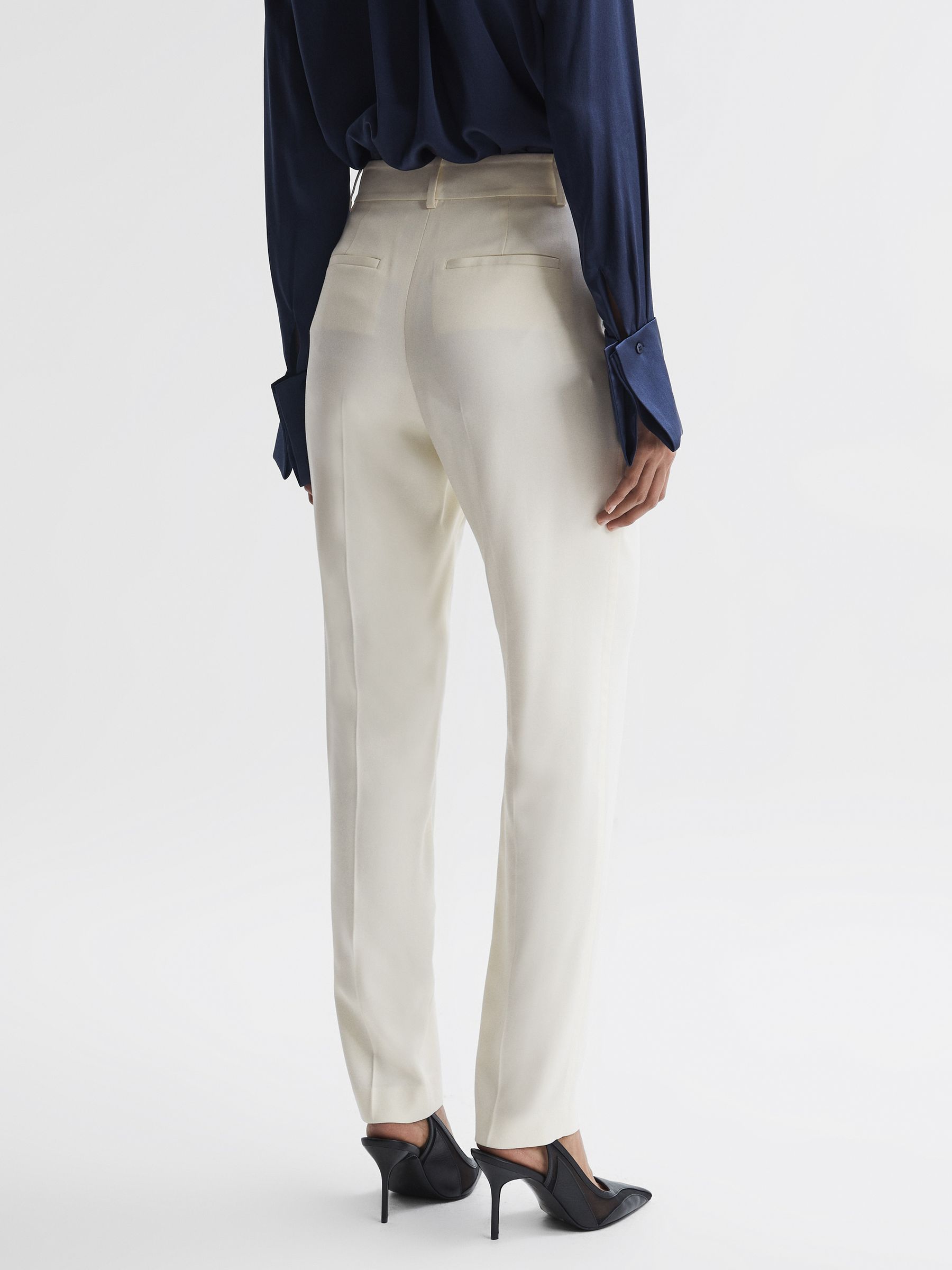Slim Fit High Rise Trousers in Cream - Image 4 of 5