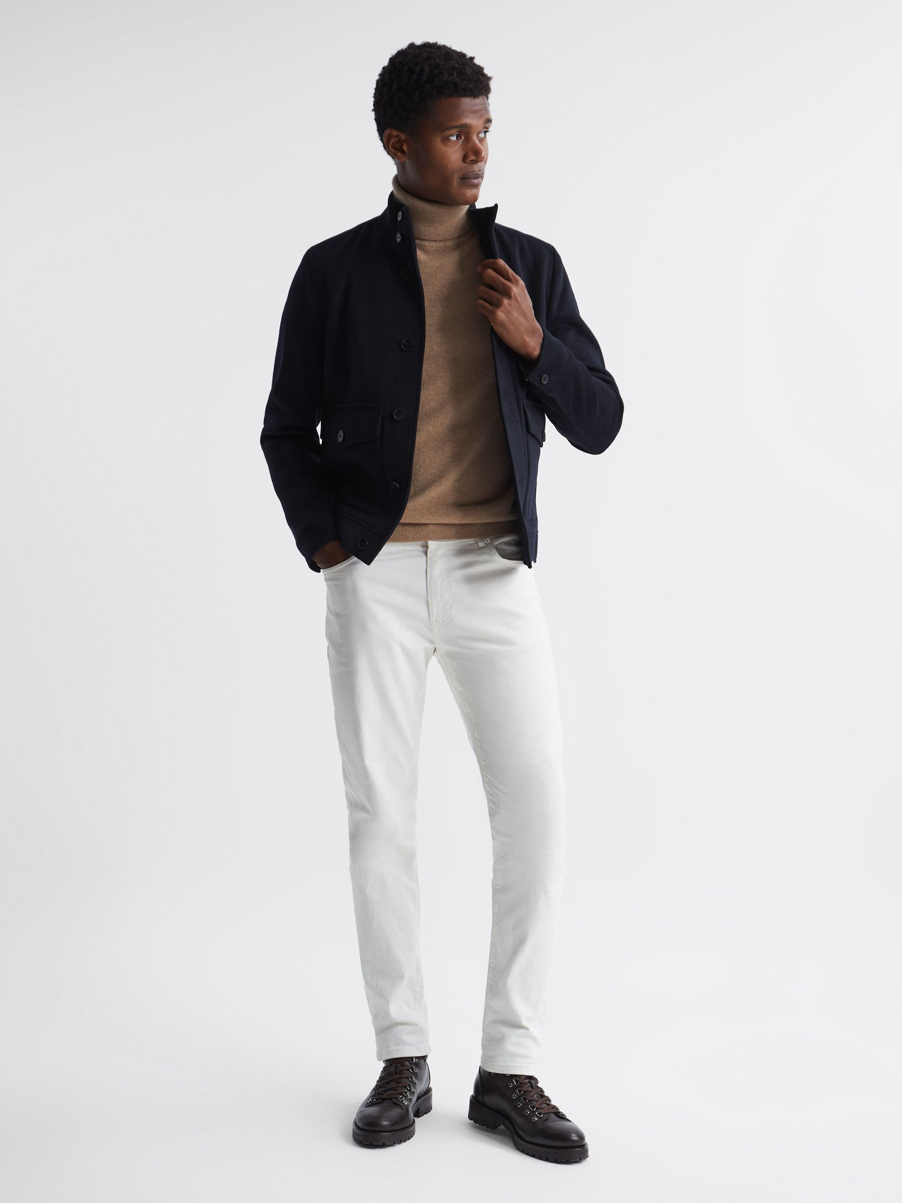 Wool Button-Through Jacket in Navy - Image 3 of 6