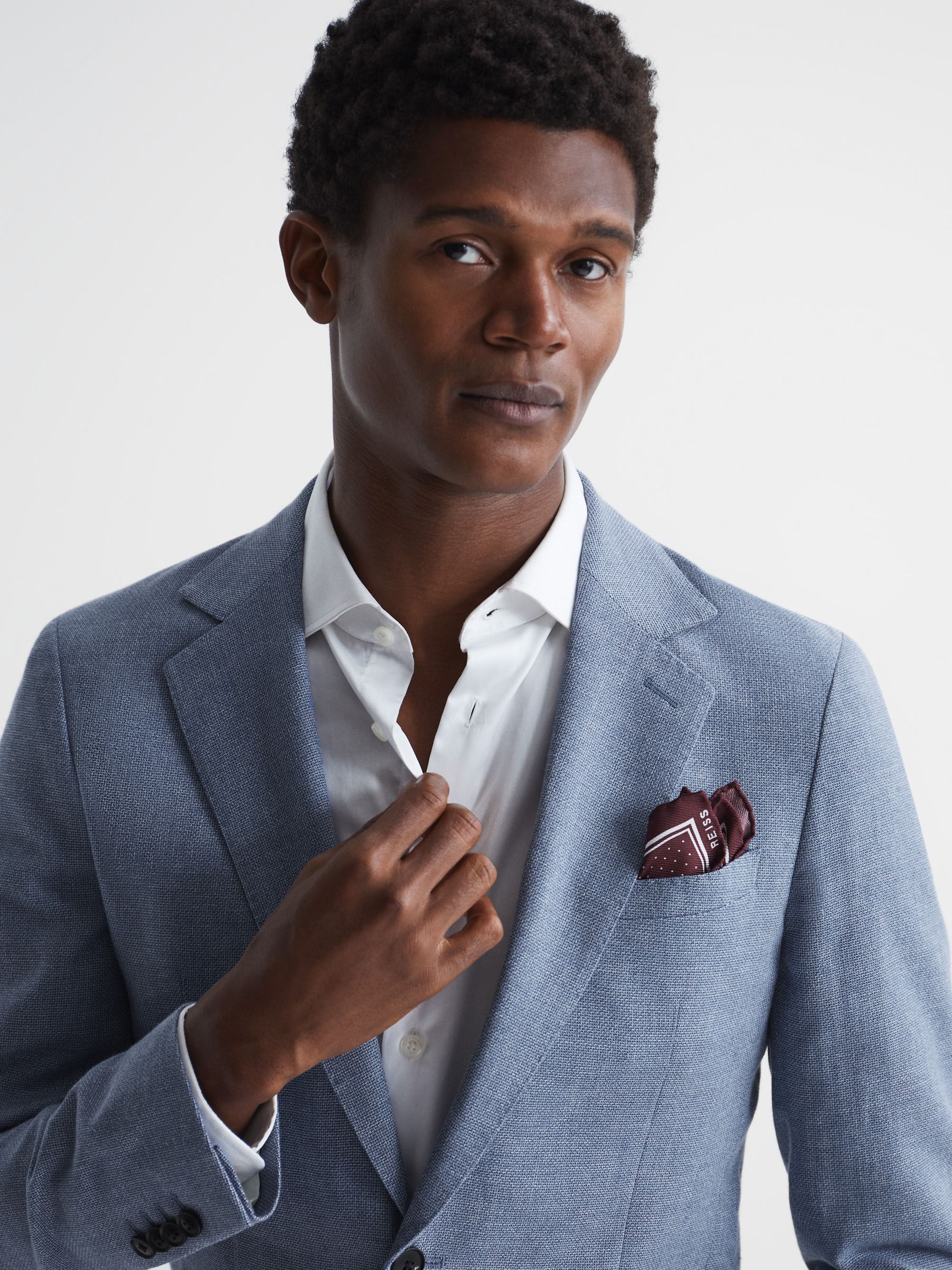 Single Breasted Patch Pocket Blazer in Soft Blue - Image 4 of 8