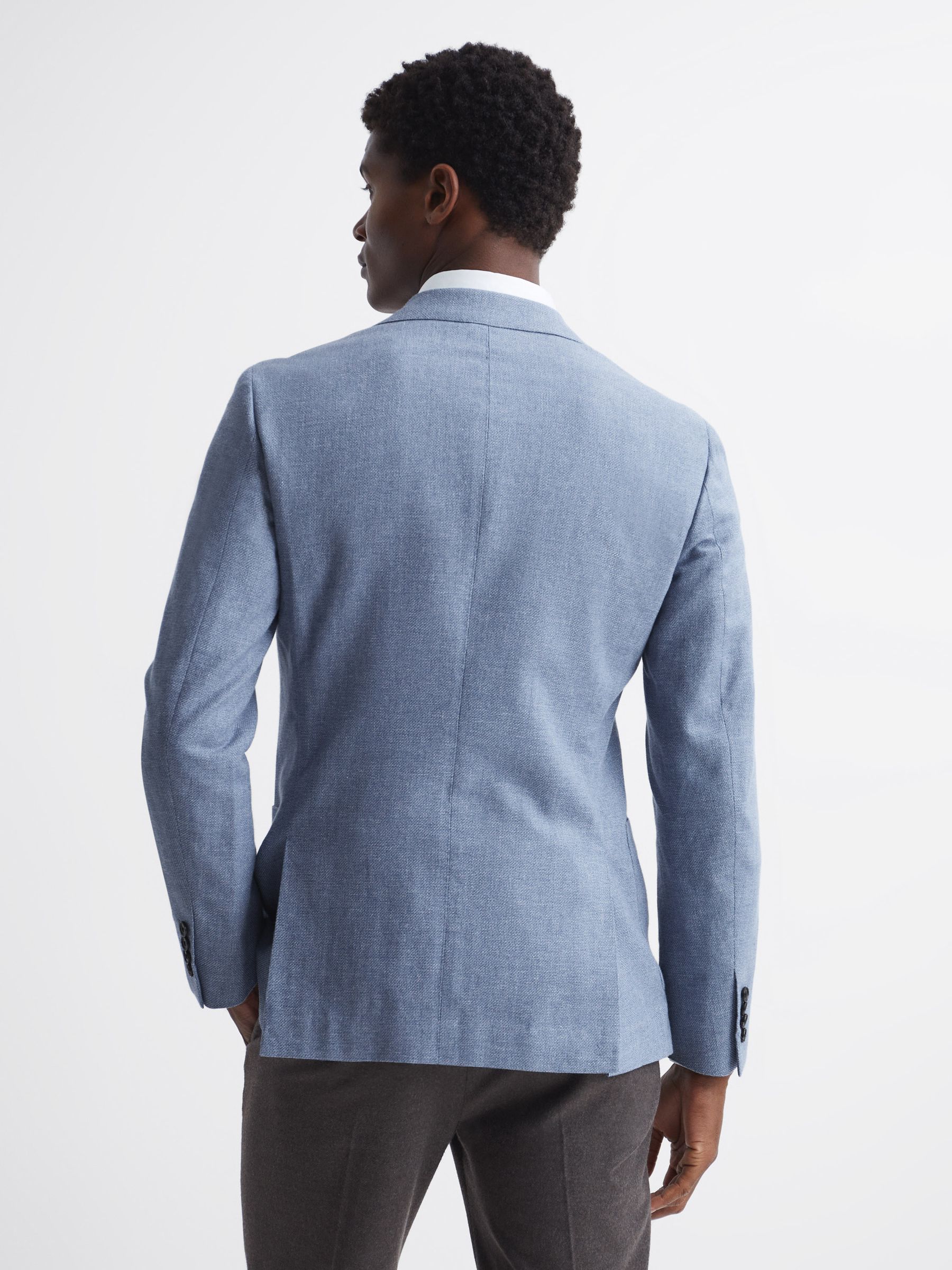 Single Breasted Patch Pocket Blazer in Soft Blue - Image 5 of 8