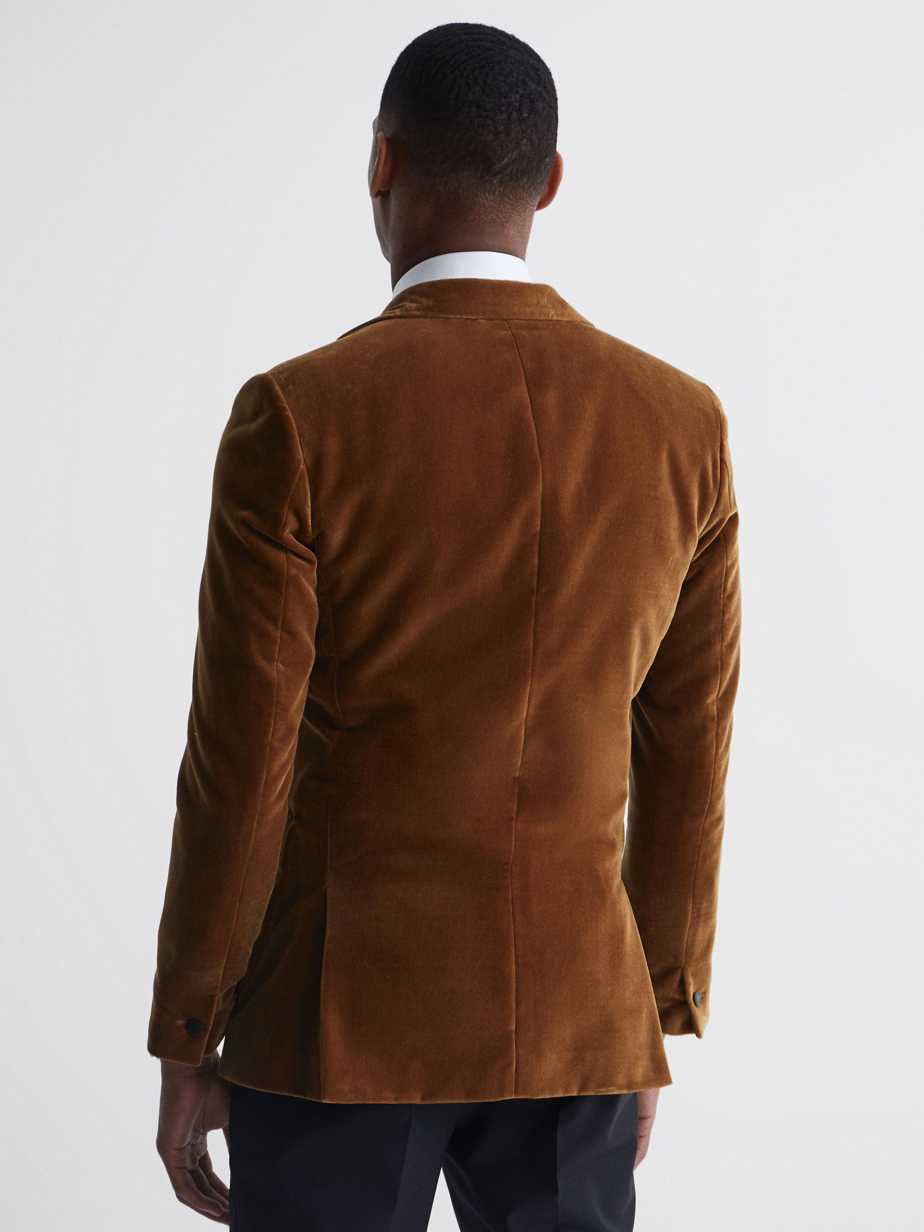 Slim Fit Single Breasted Velvet Blazer in Caramel - Image 5 of 8