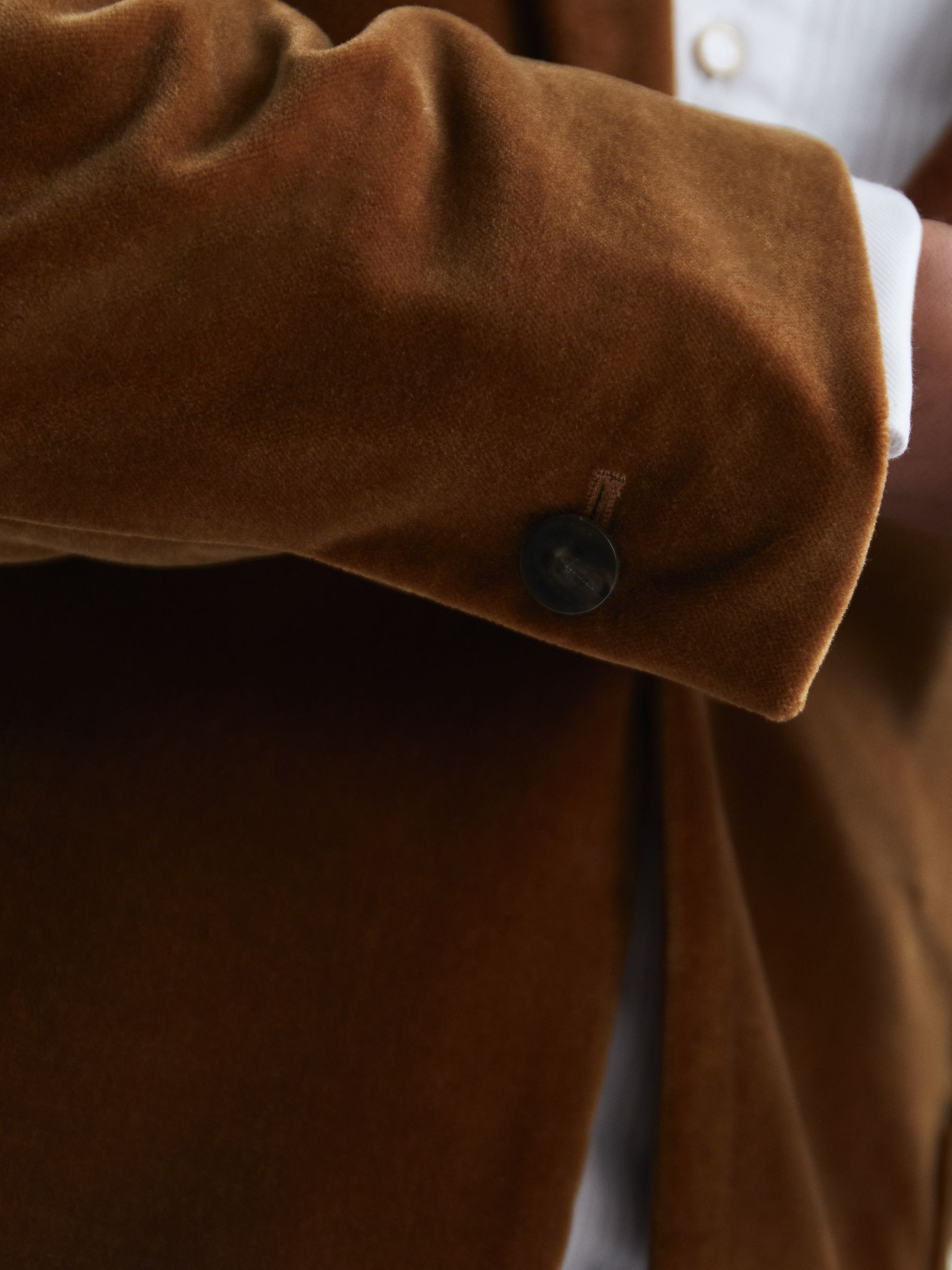 Slim Fit Single Breasted Velvet Blazer in Caramel - Image 7 of 8