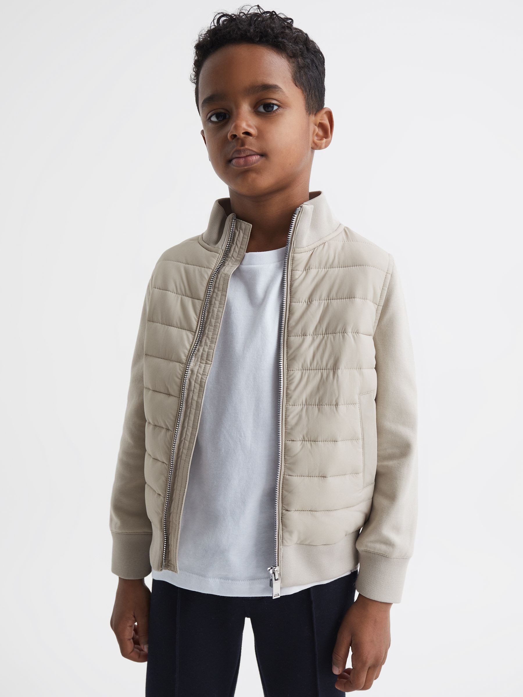 Senior Funnel Neck Quilted Hybrid Jacket in Stone - Image 3 of 6