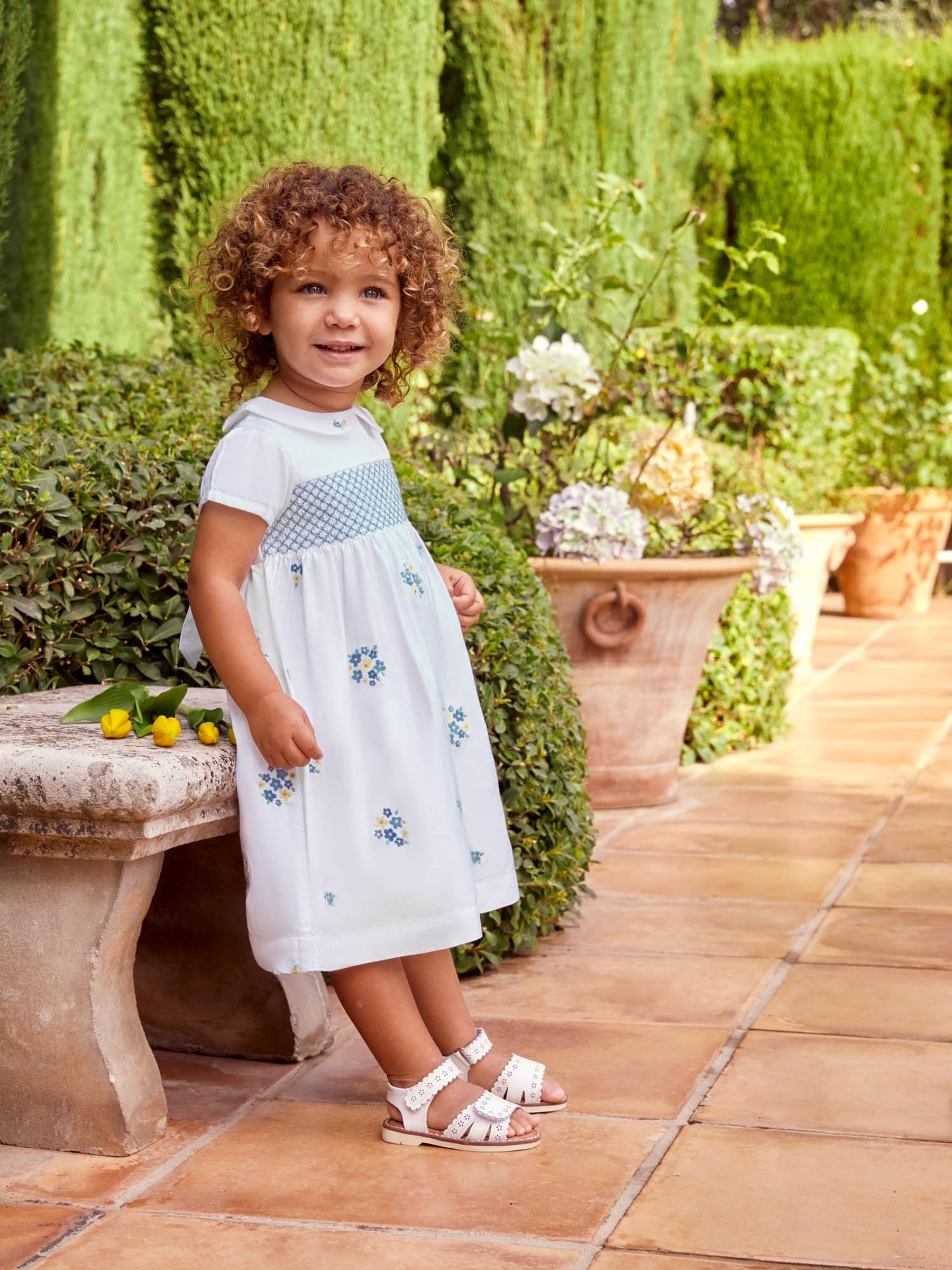 White Girls' Peter Pan Collar Embroidered Party Dress - Image 1 of 10