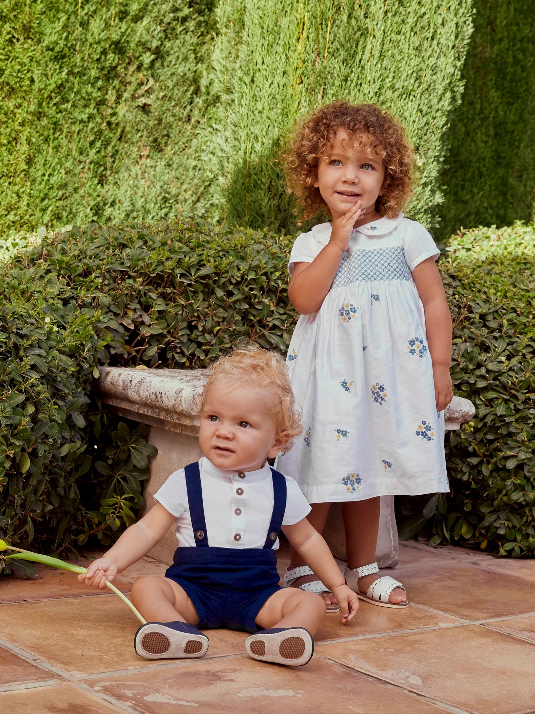 White Girls' Peter Pan Collar Embroidered Party Dress - Image 3 of 10