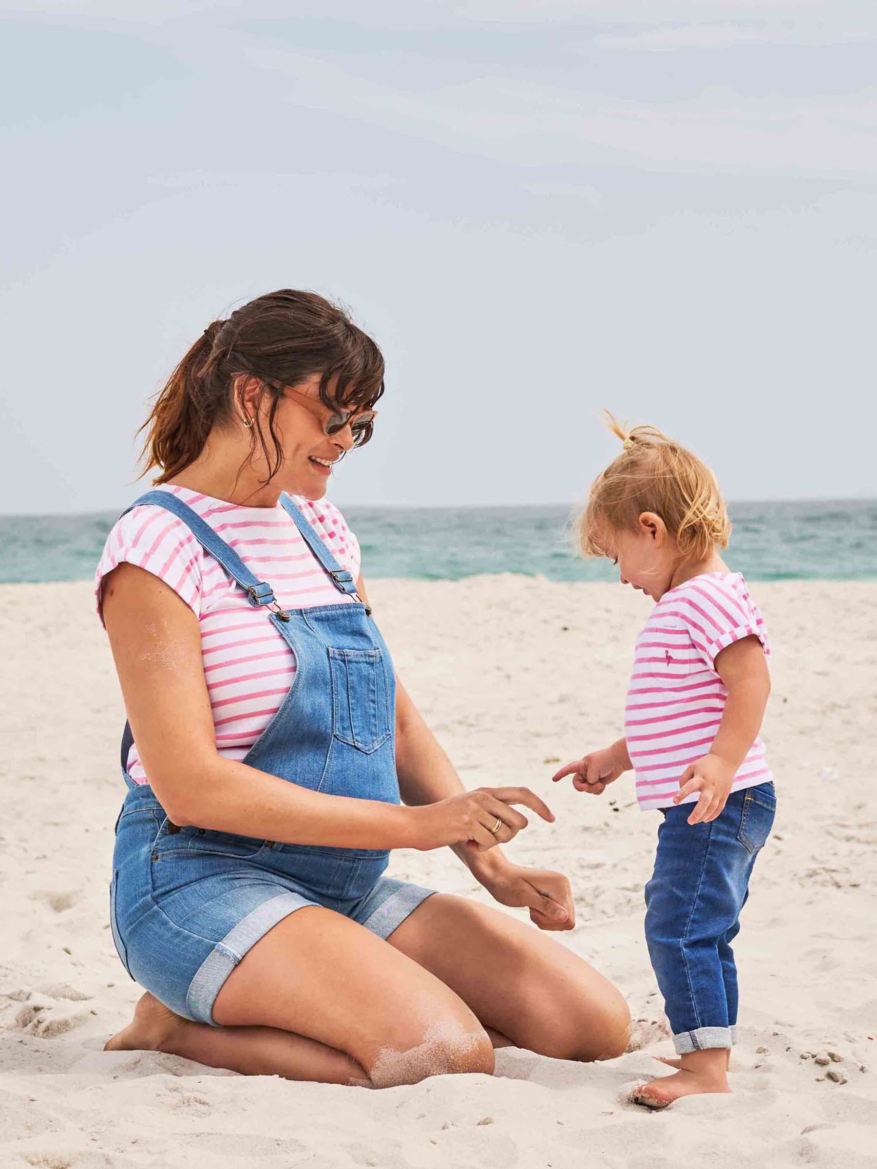 Girls' Breton Stripe Drop Shoulder T-Shirt in Pink - Image 1 of 3