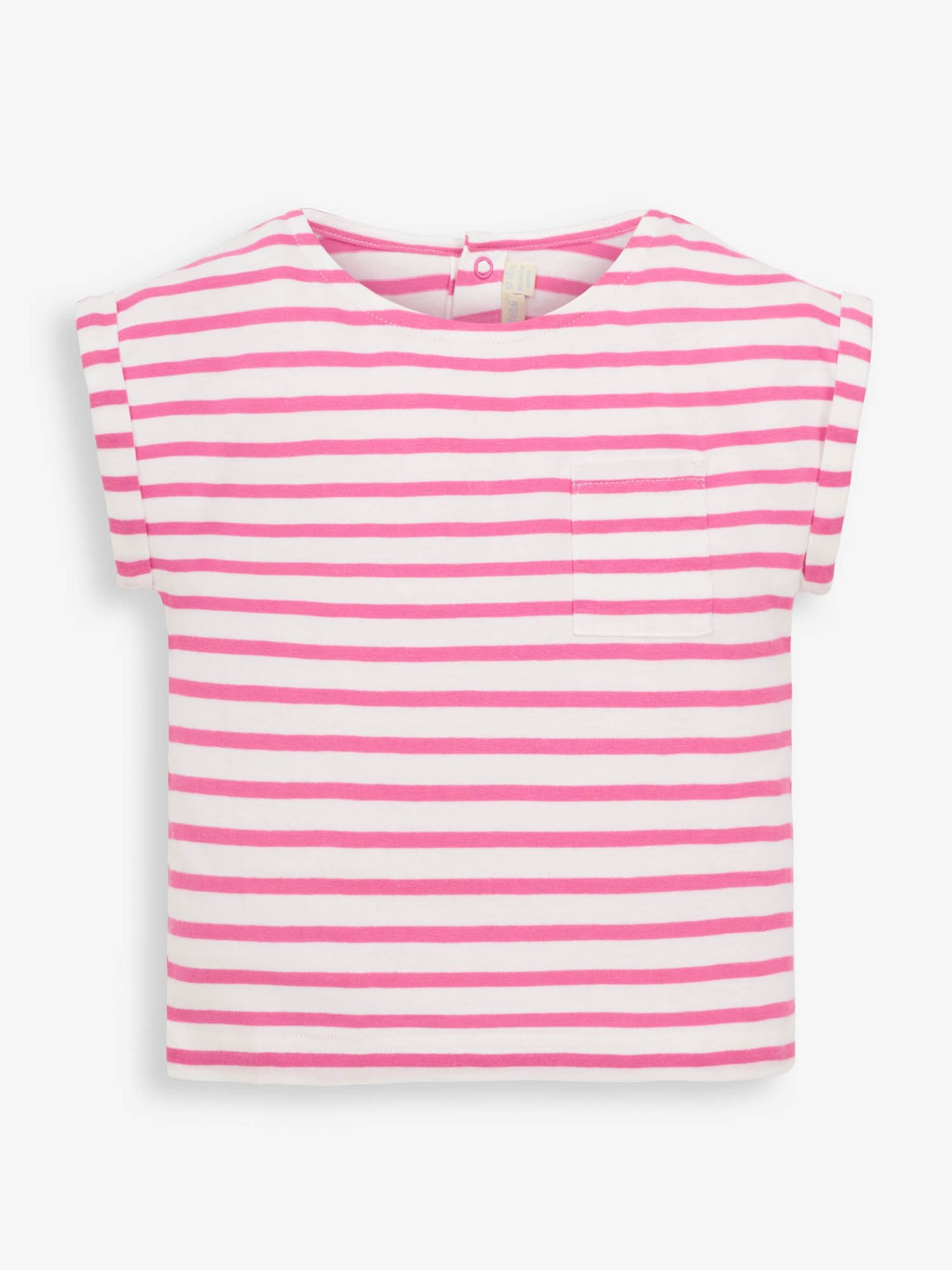 Girls' Breton Stripe Drop Shoulder T-Shirt in Pink - Image 2 of 3