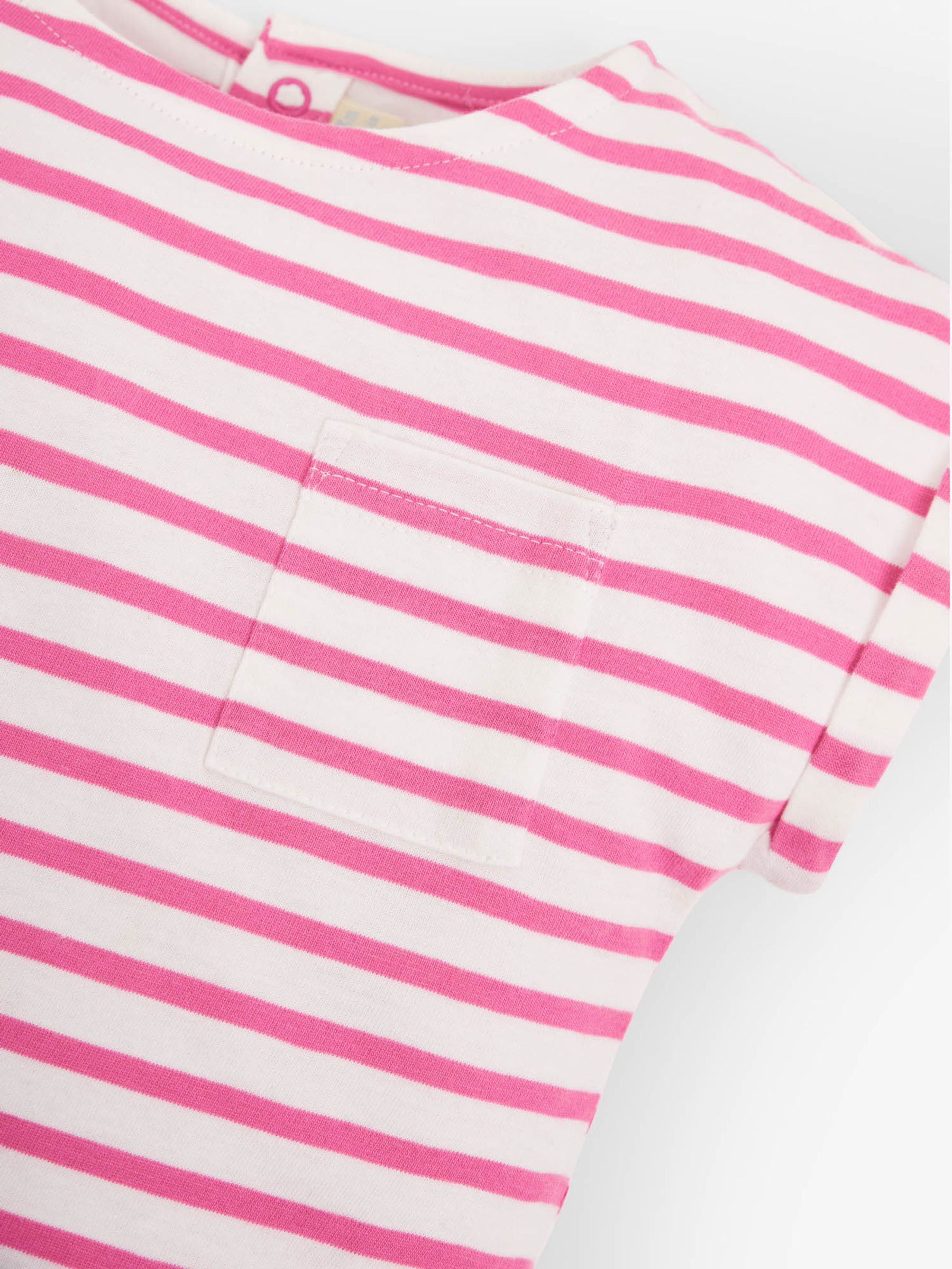 Girls' Breton Stripe Drop Shoulder T-Shirt in Pink - Image 3 of 3