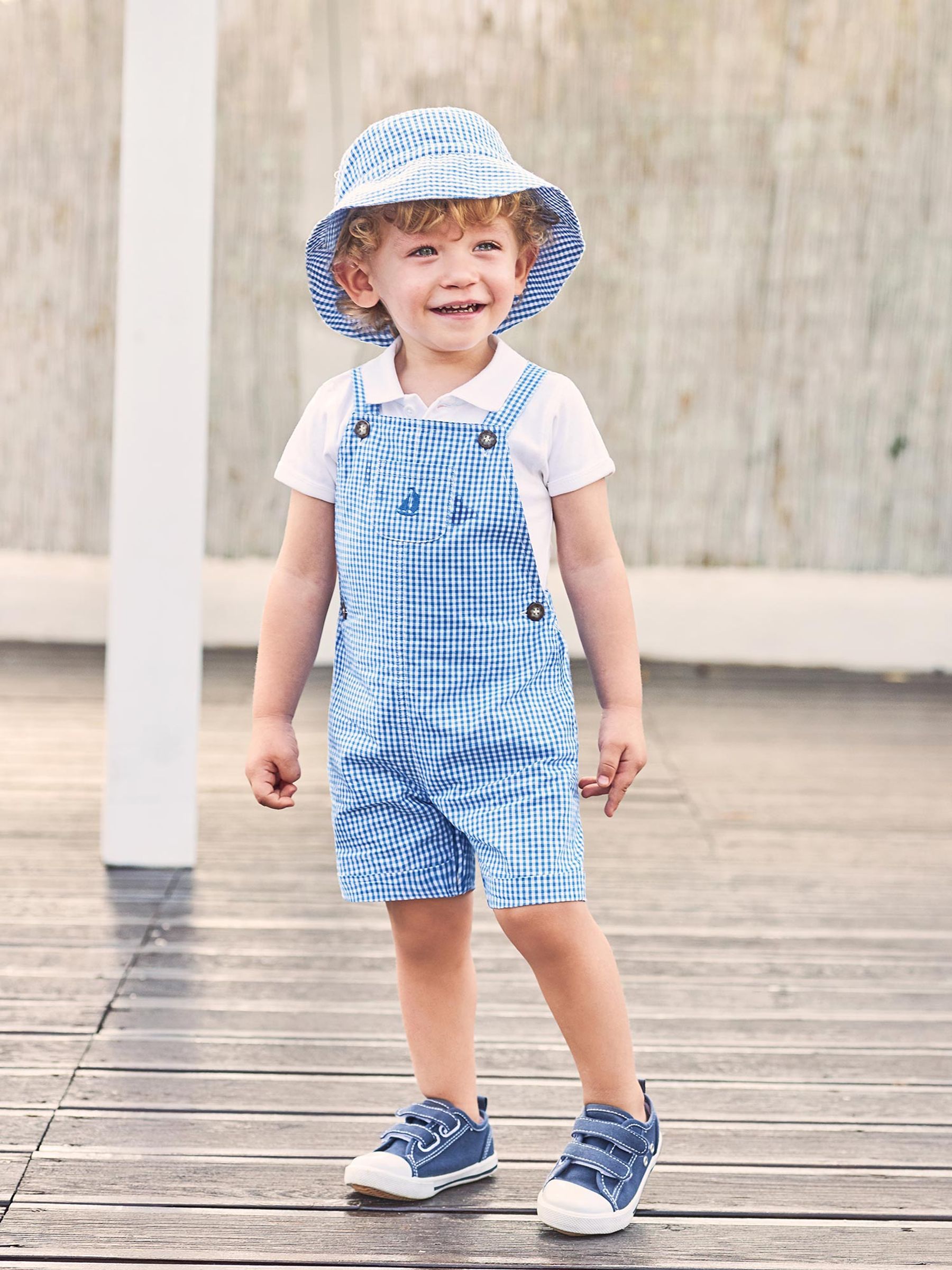 Boat Gingham Baby Dungarees in Cobalt - Image 1 of 3