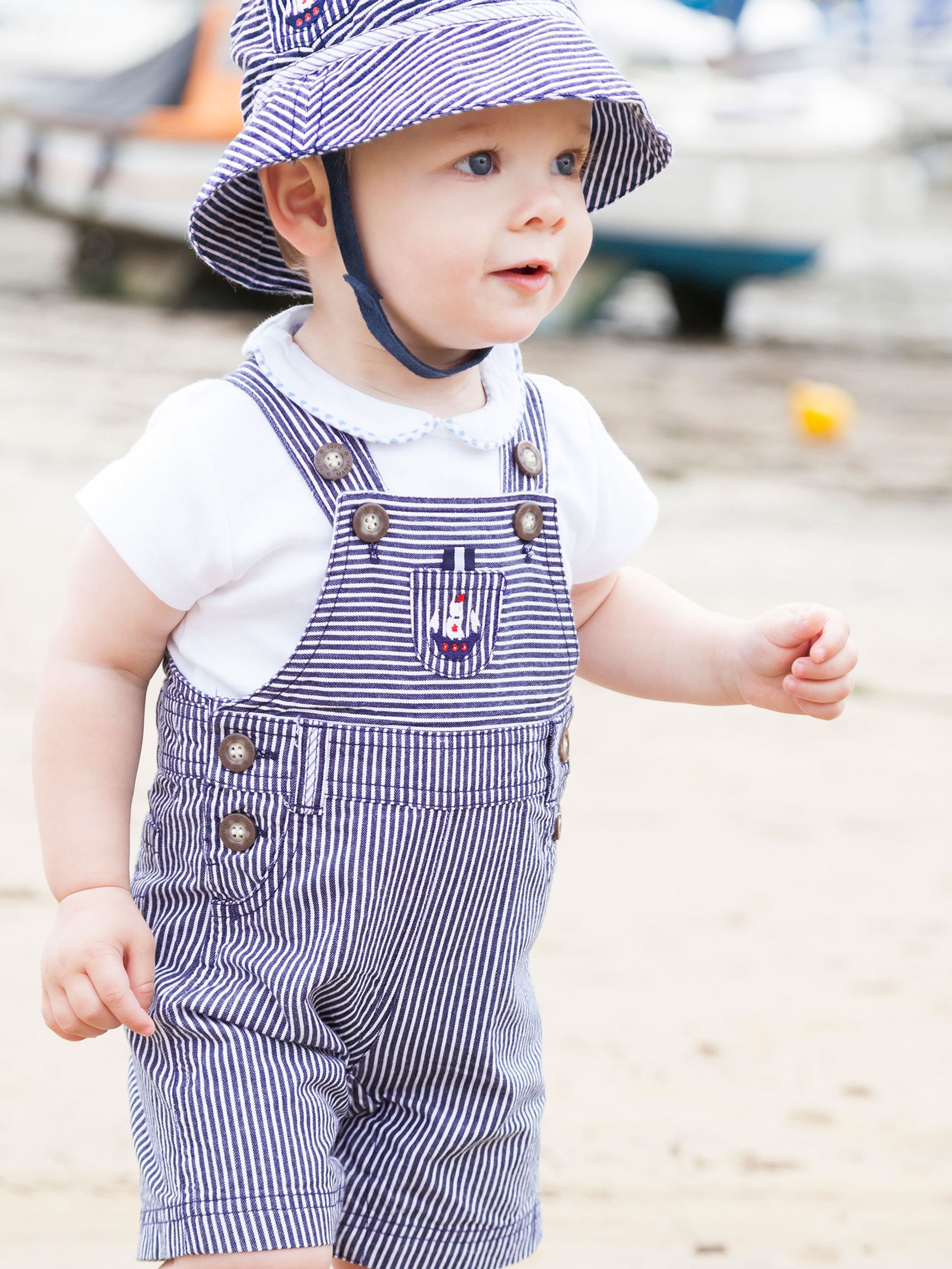 Navy Nautical Stripe Baby Dungarees - Image 1 of 4
