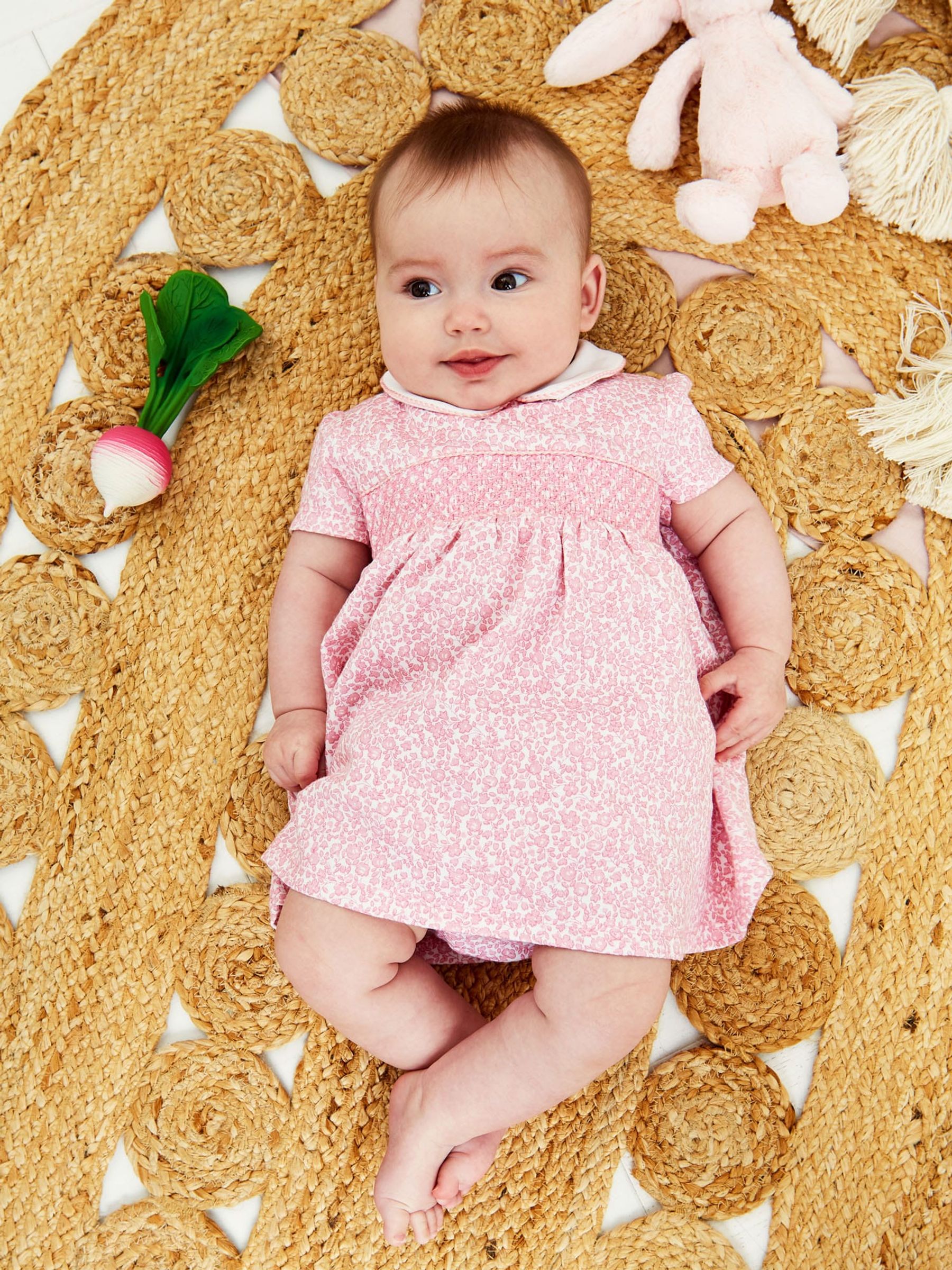 Pink Ditsy Floral Smocked Jersey Dress | JoJo Maman Bébé USA