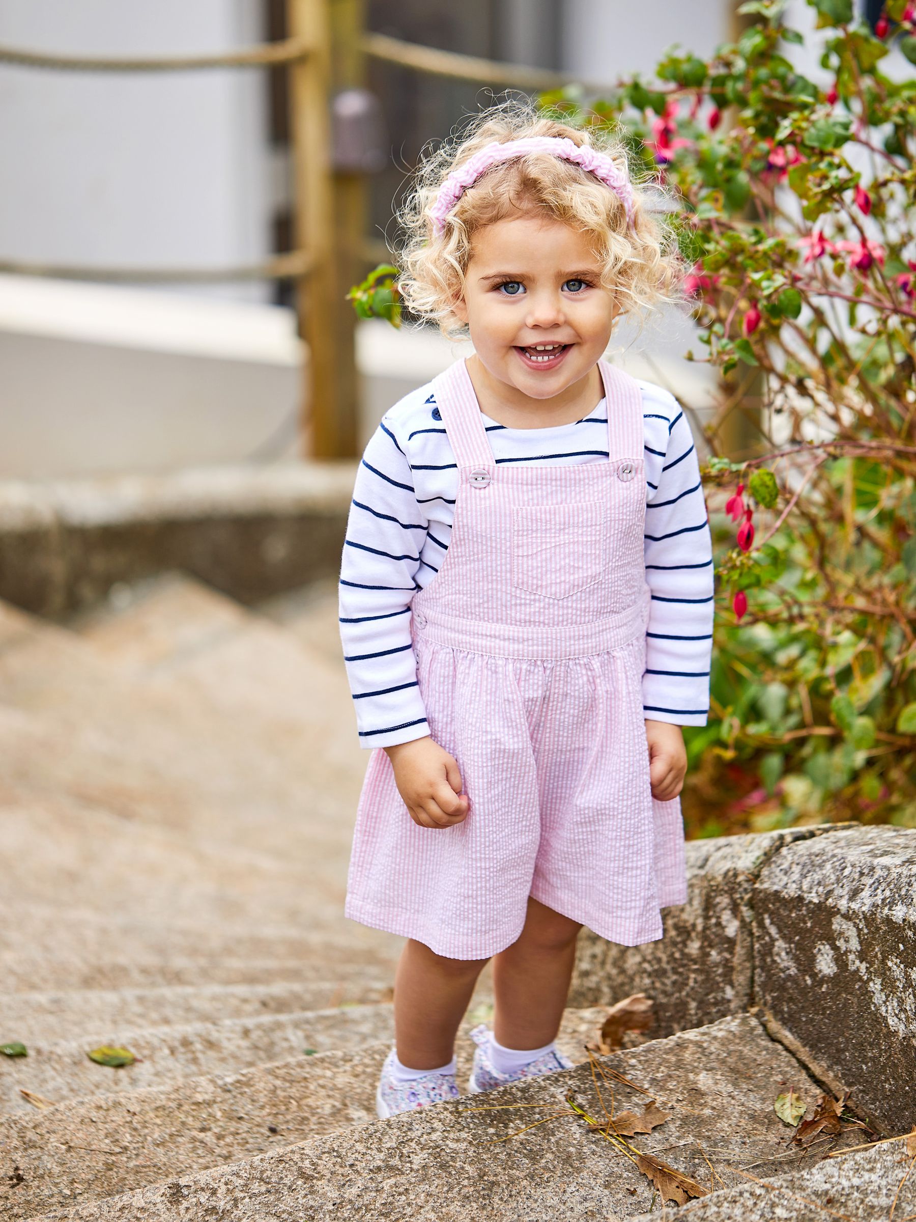 Pink Seersucker Stripe Culotte Dungarees - Image 1 of 5