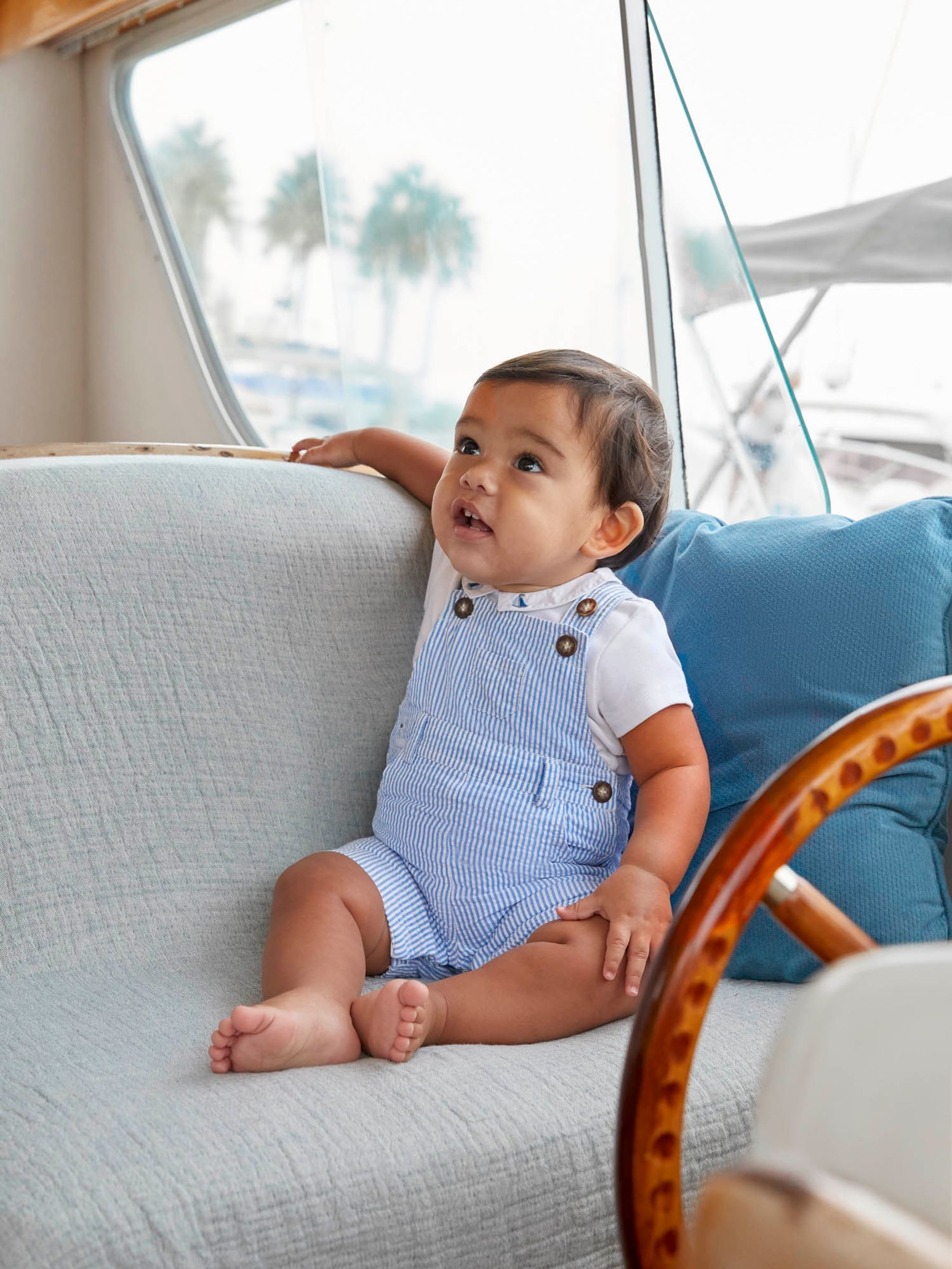 Blue Seersucker Stripe Dungarees | JoJo Maman Bébé USA