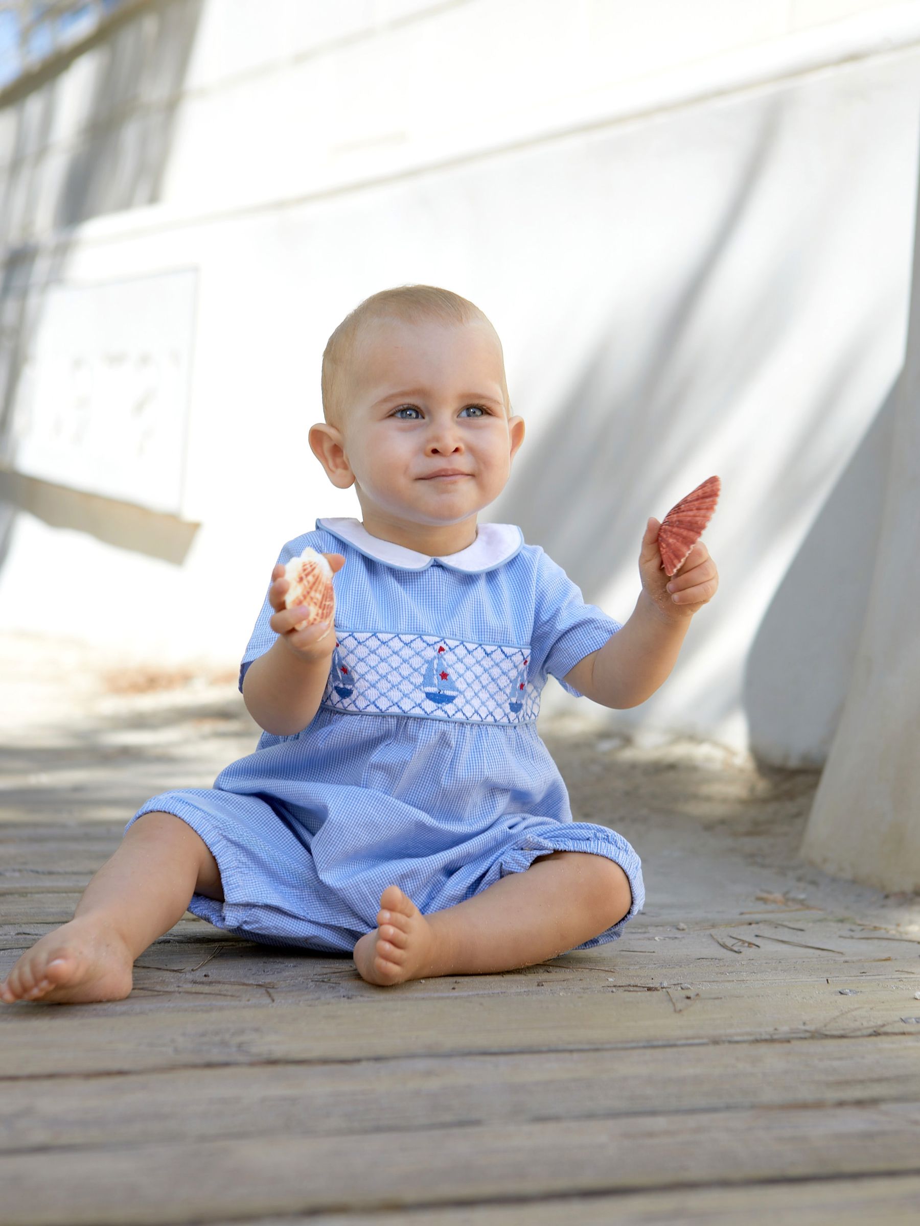 Blue Nautical Smock Romper - Image 1 of 3