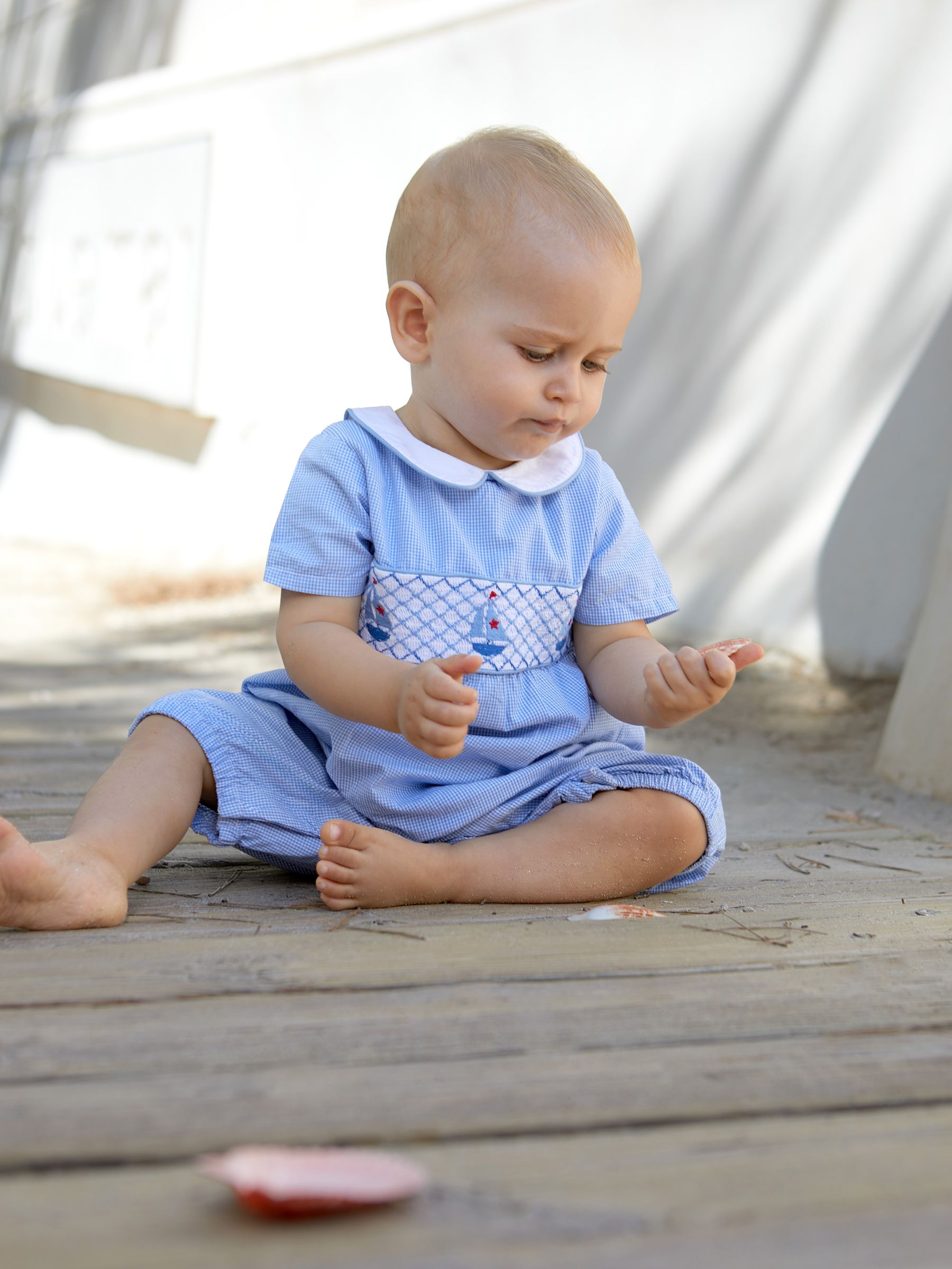 Blue Nautical Smock Romper - Image 2 of 3