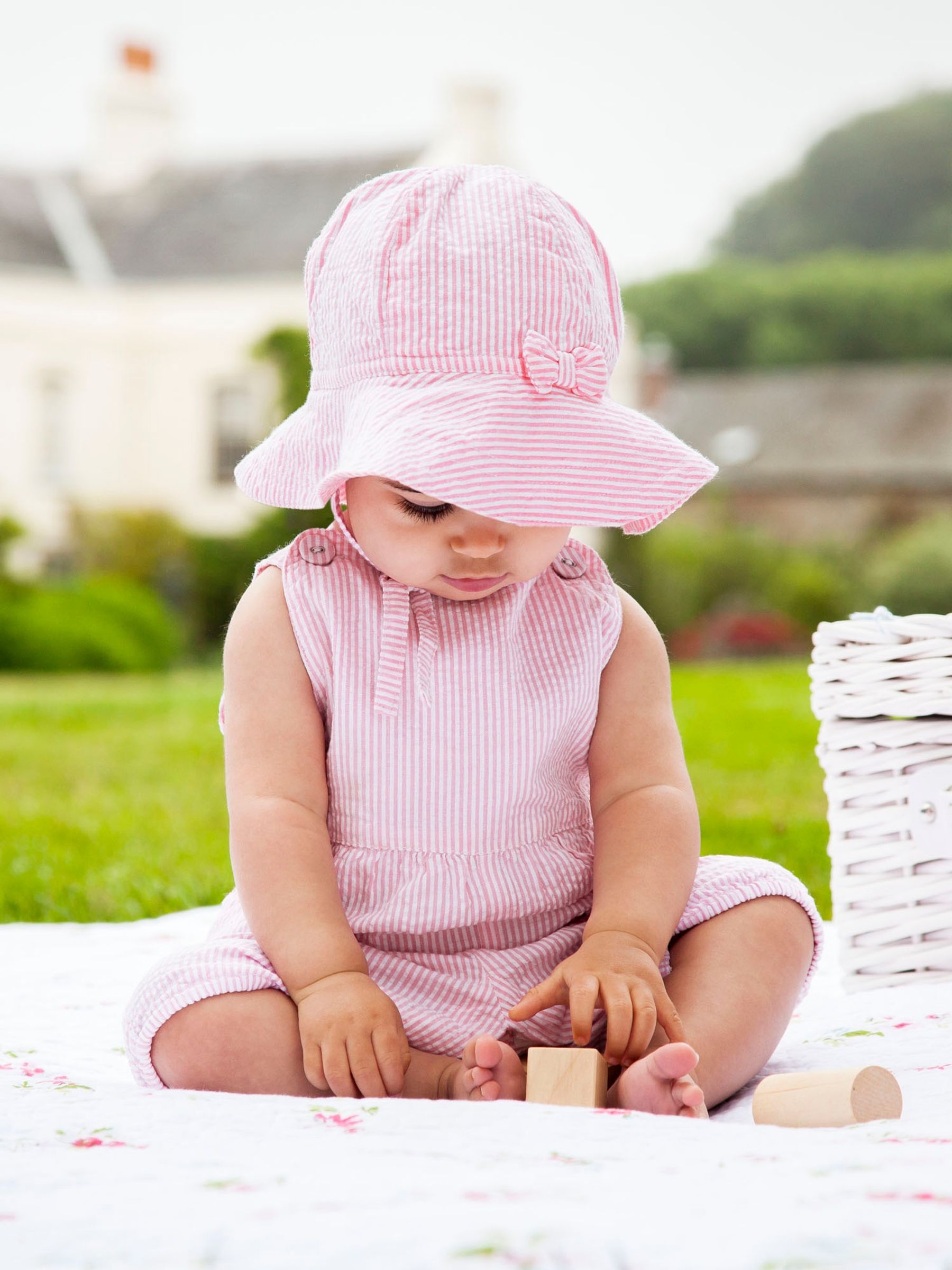 Pink Seersucker Stripe Floppy Sun Hat - Image 1 of 3