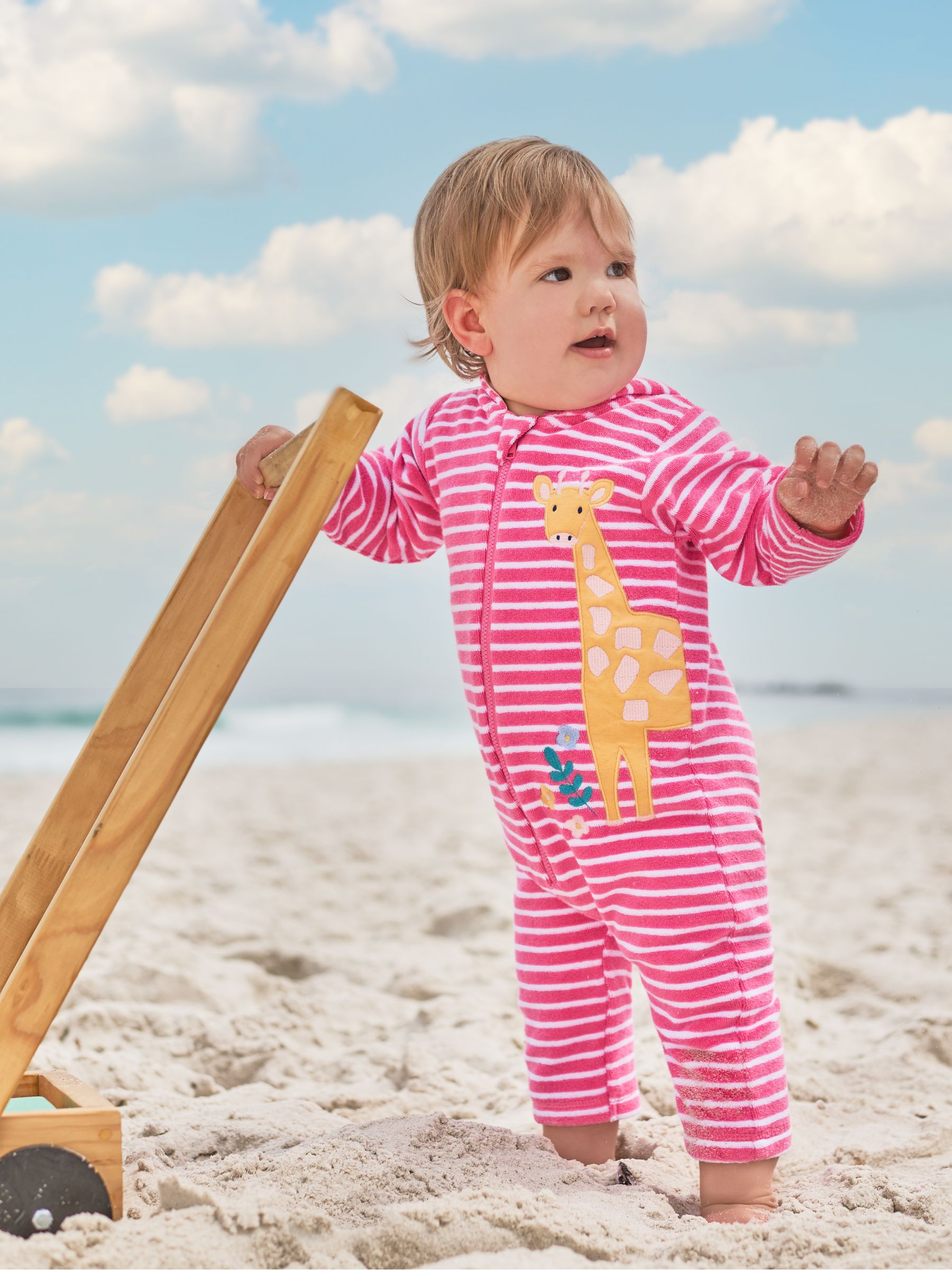 Pink Giraffe Towelling All-In-One - Image 1 of 2