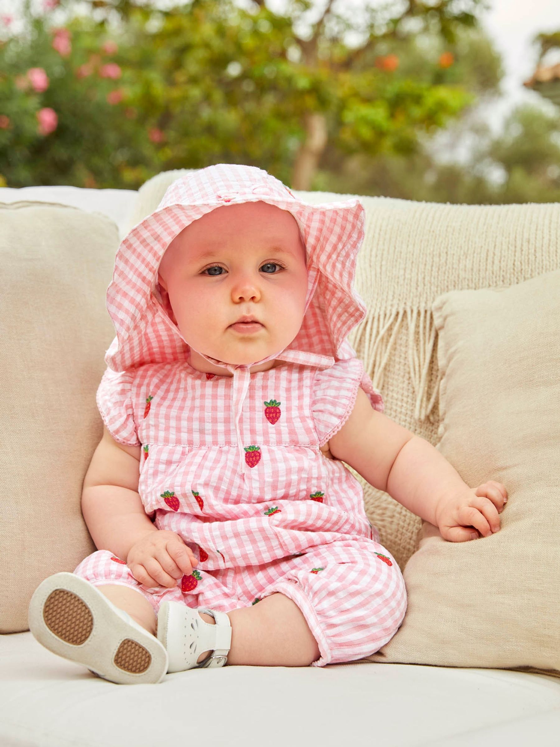 Pink Strawberry Embroidered Floppy Sun Hat - Image 1 of 5