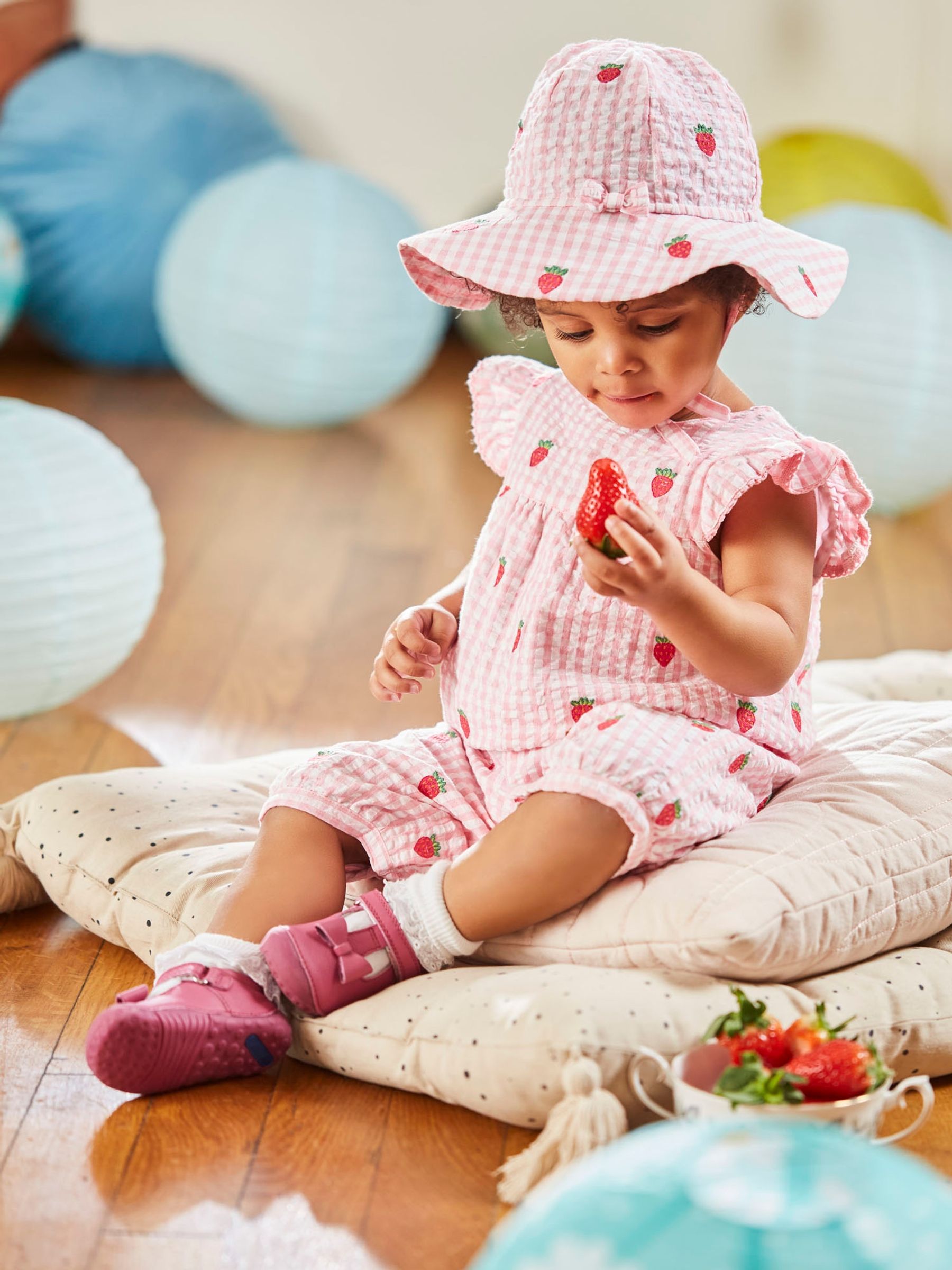 Pink Strawberry Embroidered Floppy Sun Hat - Image 3 of 5