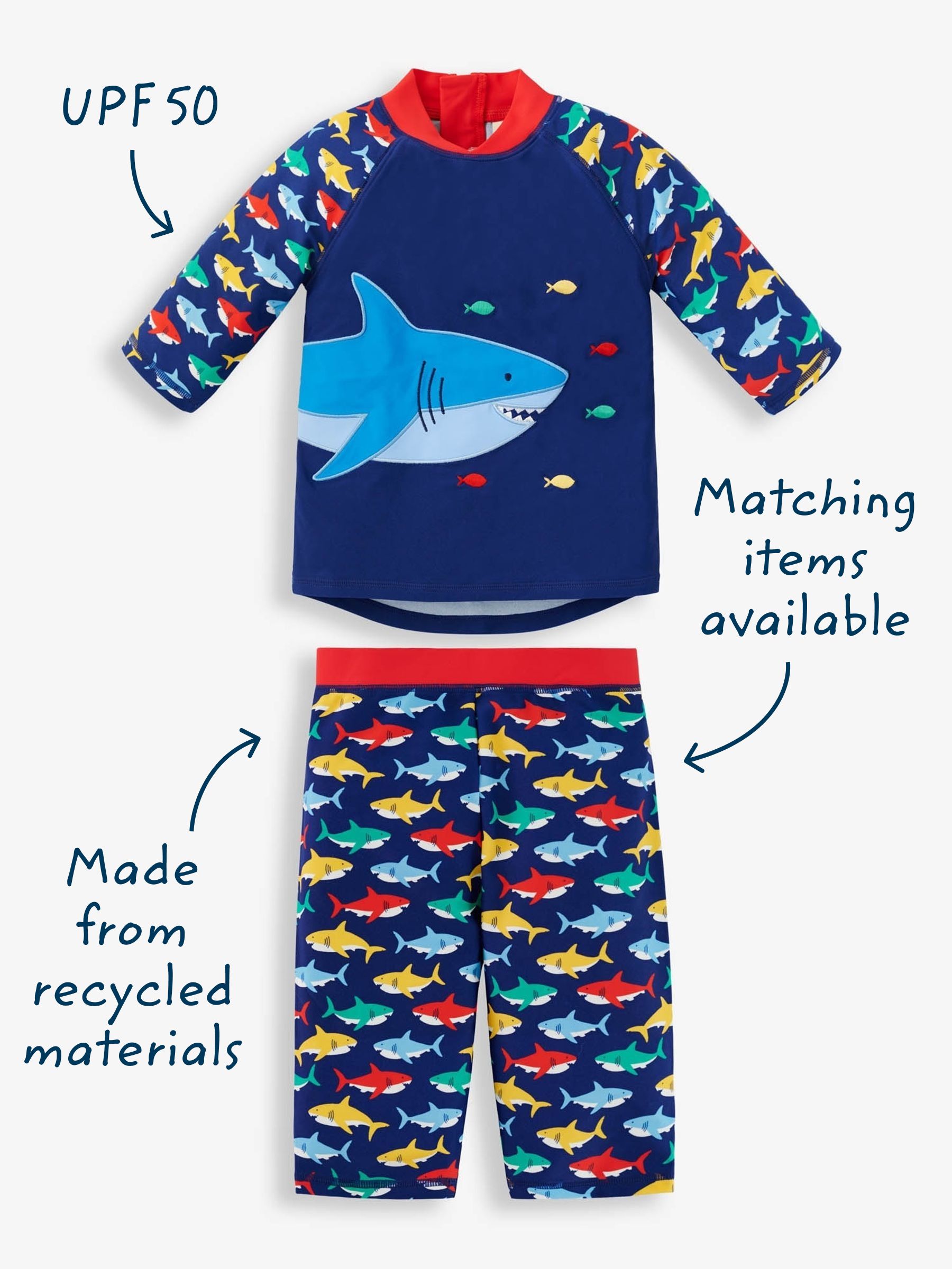 Navy Blue Shark UPF 50 2-Piece Sun Protection Suit - Image 3 of 10