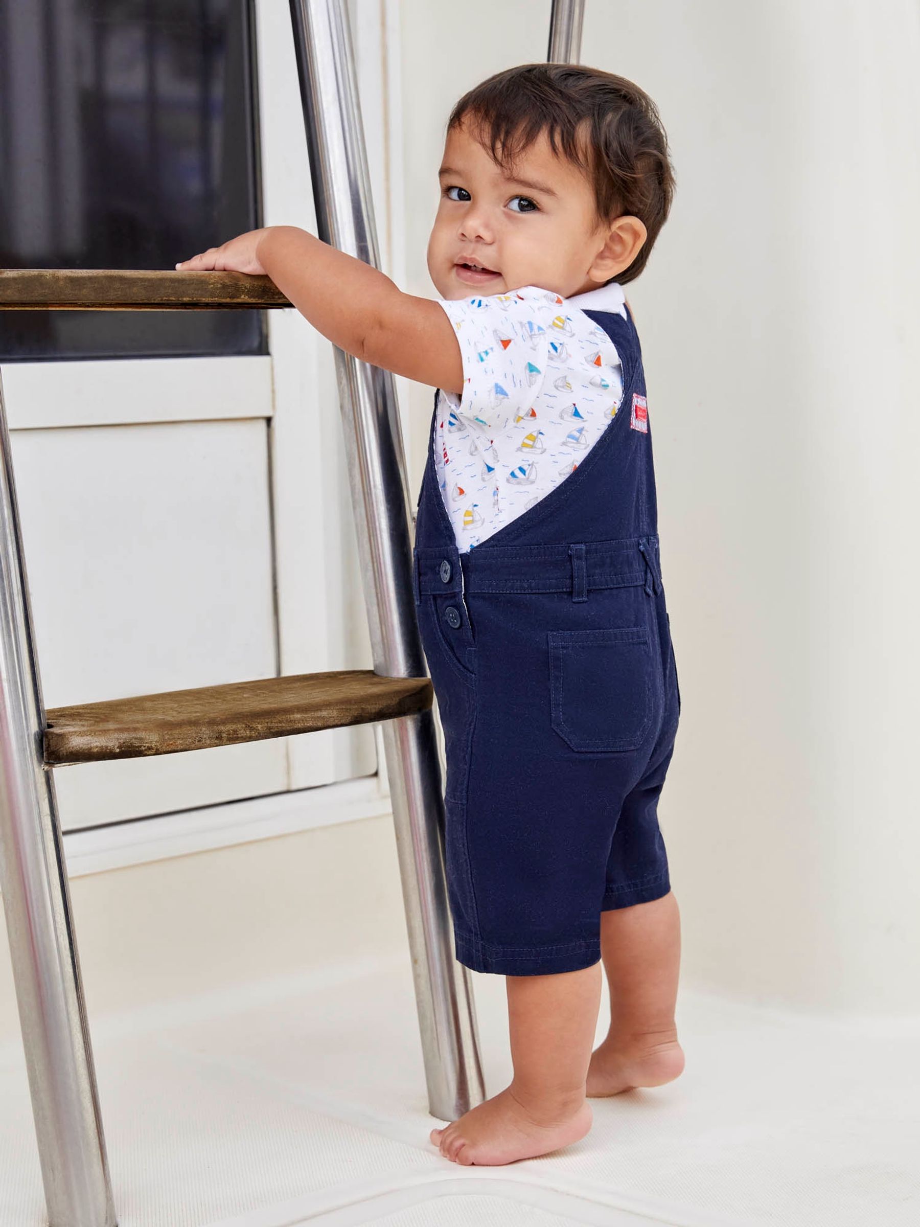 Woven Short Baby Dungarees in Navy - Image 3 of 5