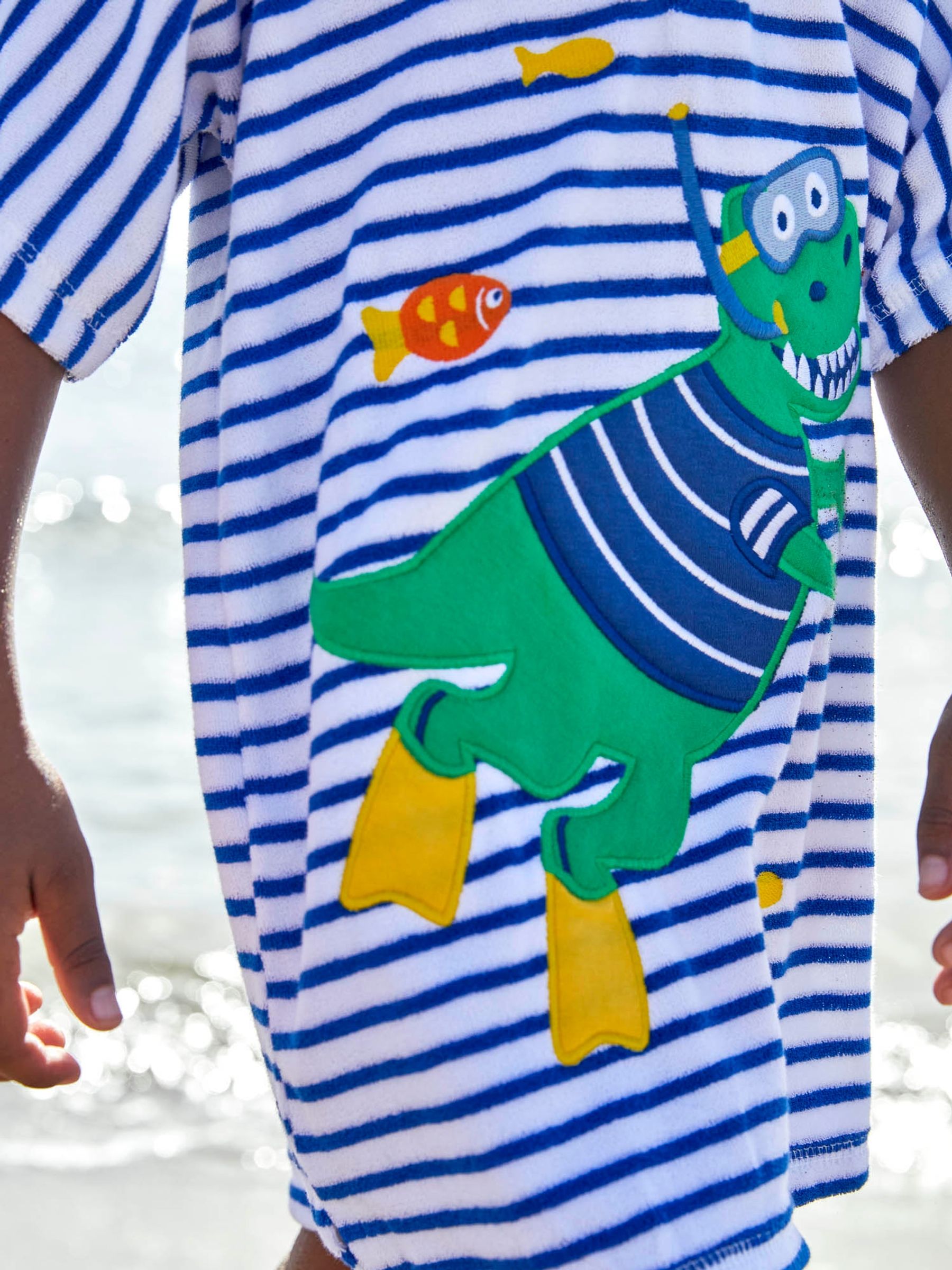 Blue Stripe Dino Towelling Hooded Poncho - Image 2 of 4