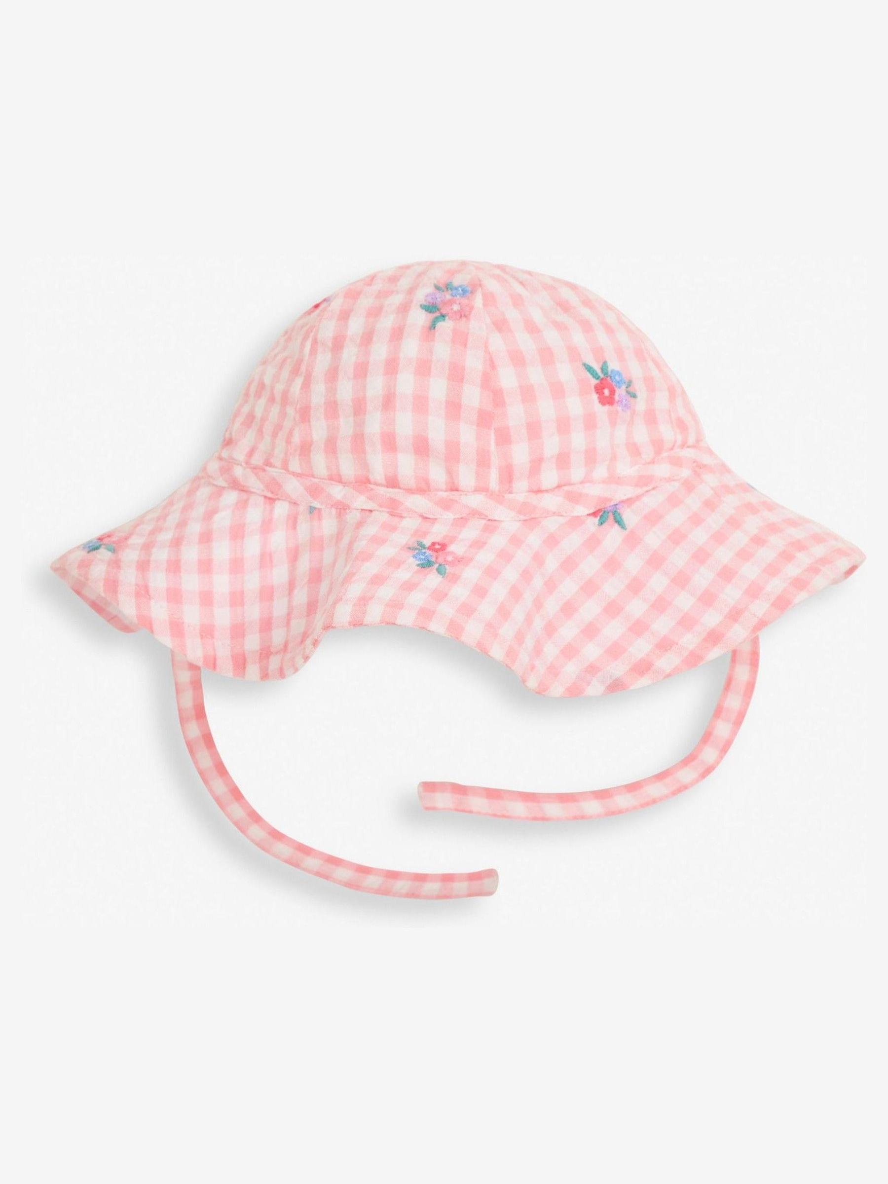 Pink Gingham Embroidered Bubble Baby Romper & Hat Set - Image 5 of 7