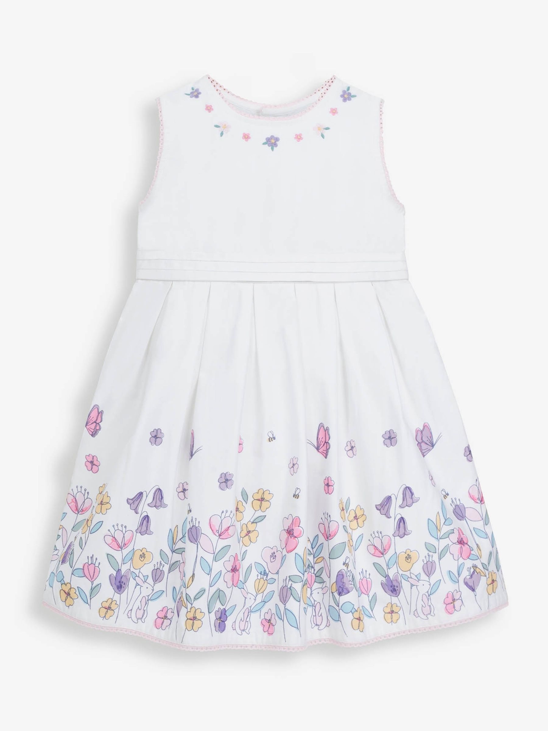 Girls' Floral Border Party Dress in White - Image 1 of 4