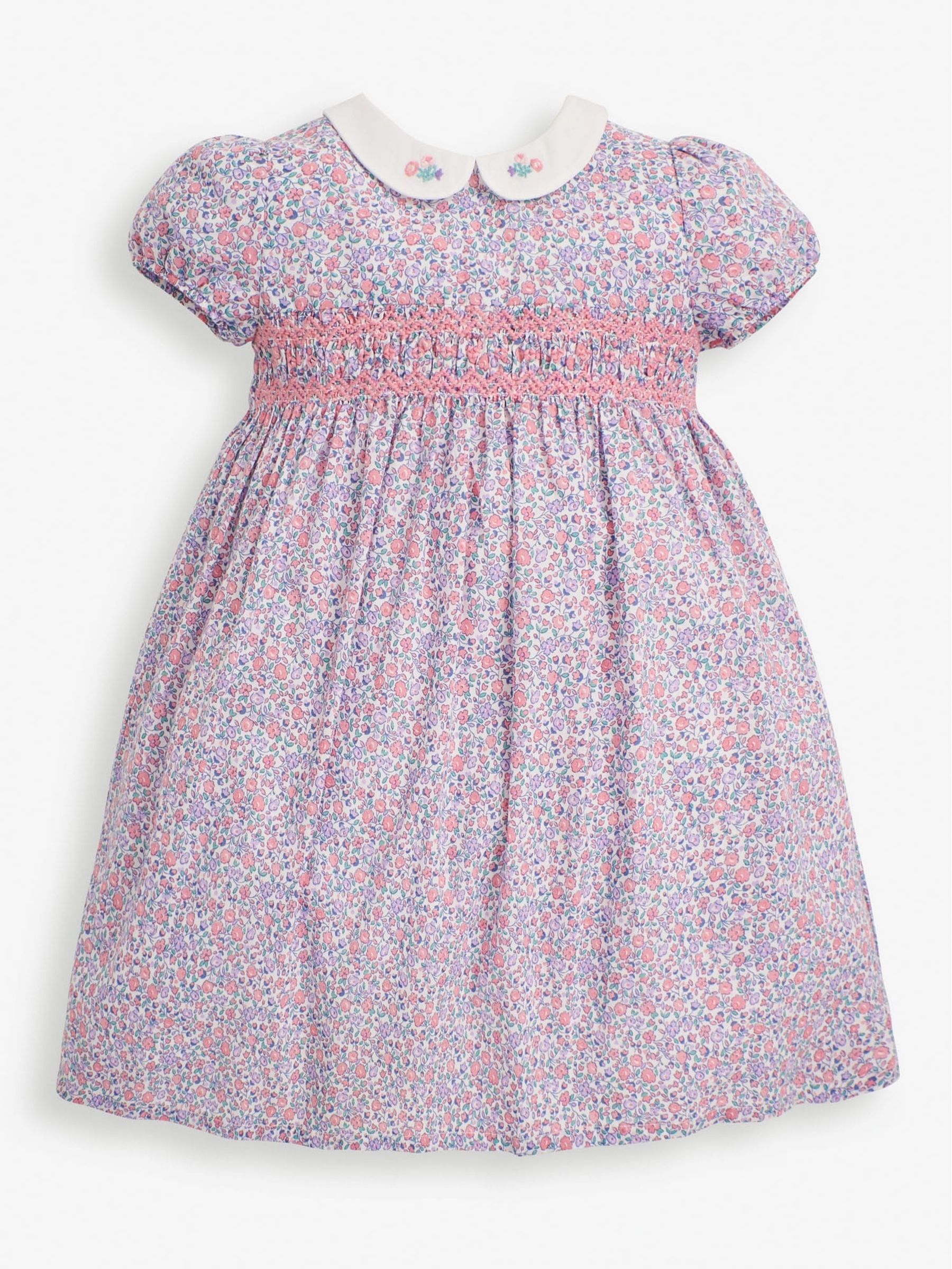 Pink Pastel Ditsy Floral Smocked Baby Jersey Dress with Knickers - Image 1 of 4
