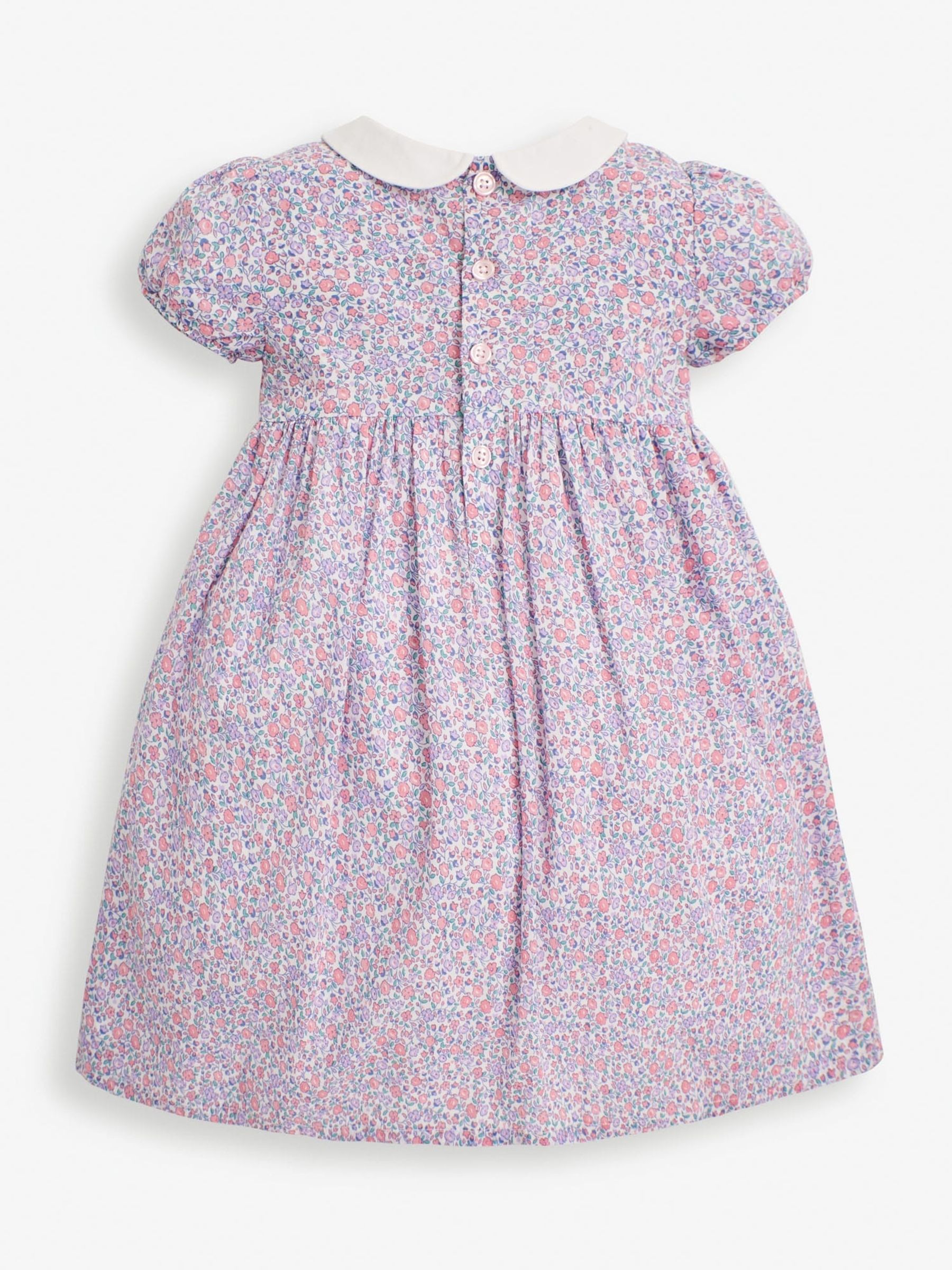 Pink Pastel Ditsy Floral Smocked Baby Jersey Dress with Knickers - Image 2 of 4