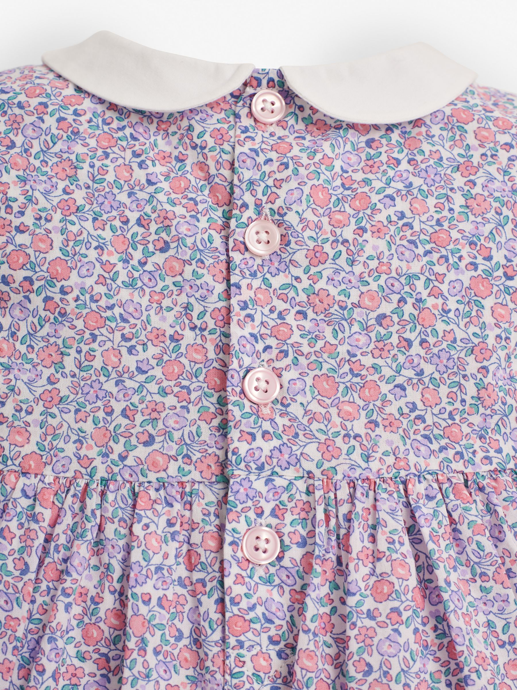 Pink Pastel Ditsy Floral Smocked Baby Jersey Dress with Knickers - Image 4 of 4