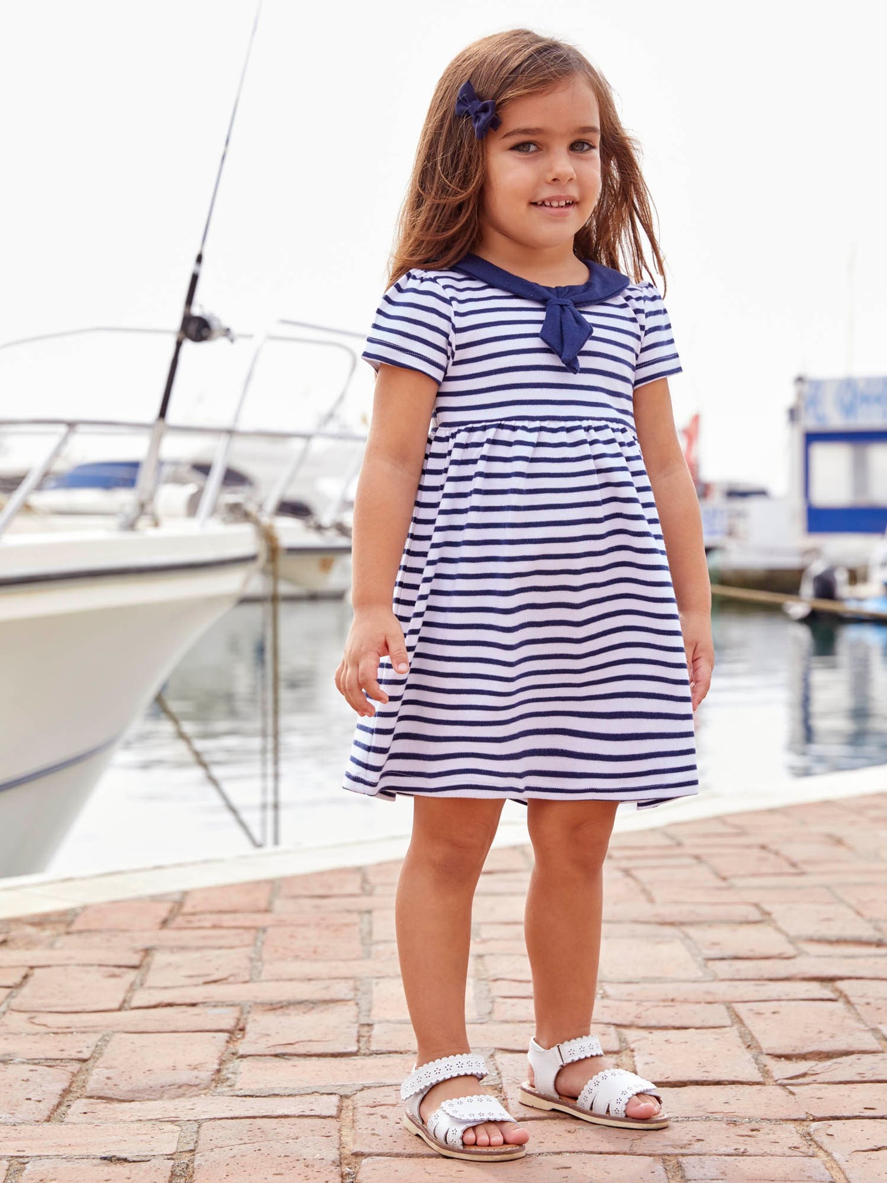 White Navy Stripe Short Sleeve Sailor Jersey Dress - Image 1 of 4
