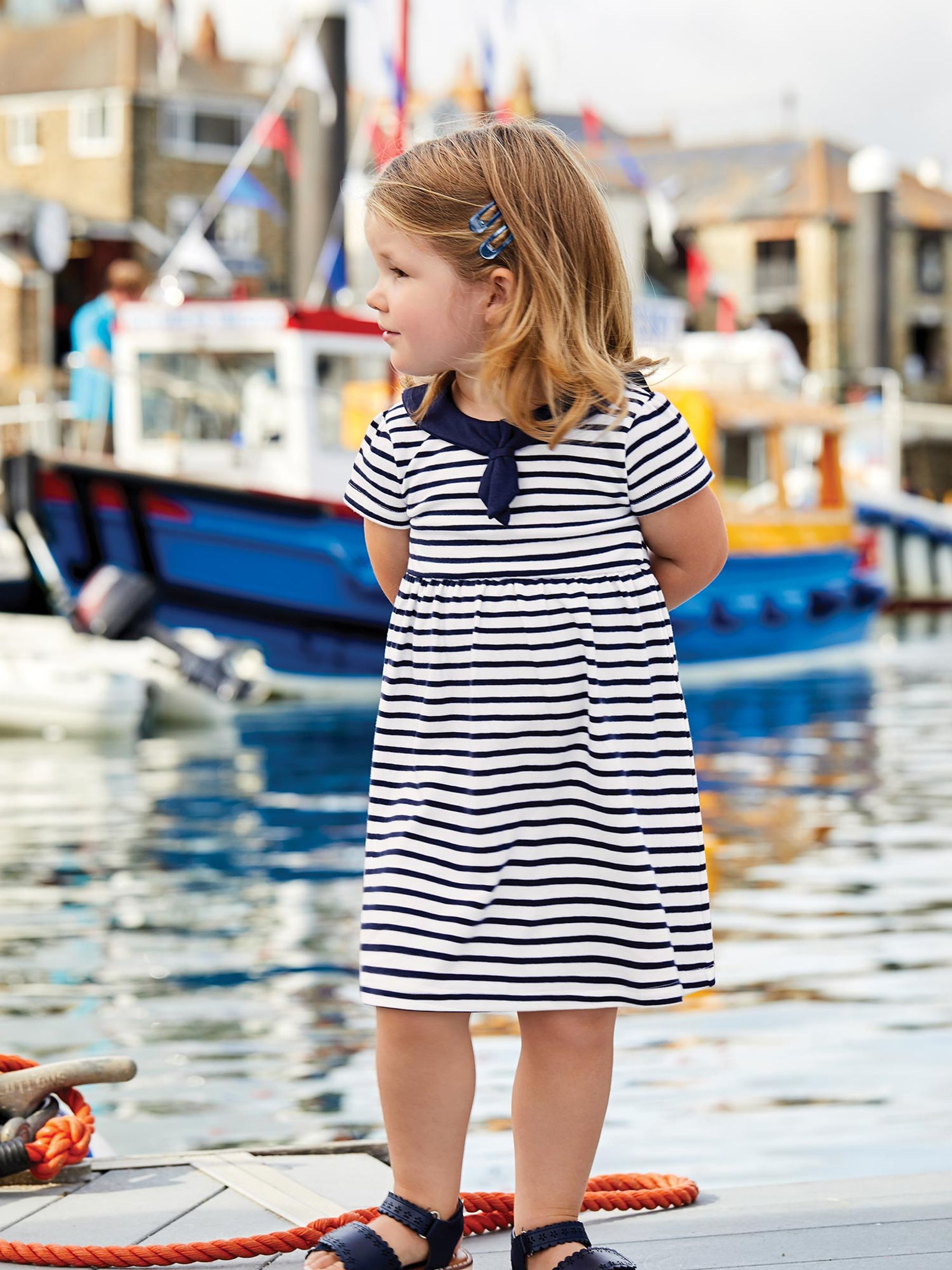 White Navy Stripe Short Sleeve Sailor Jersey Dress - Image 2 of 4