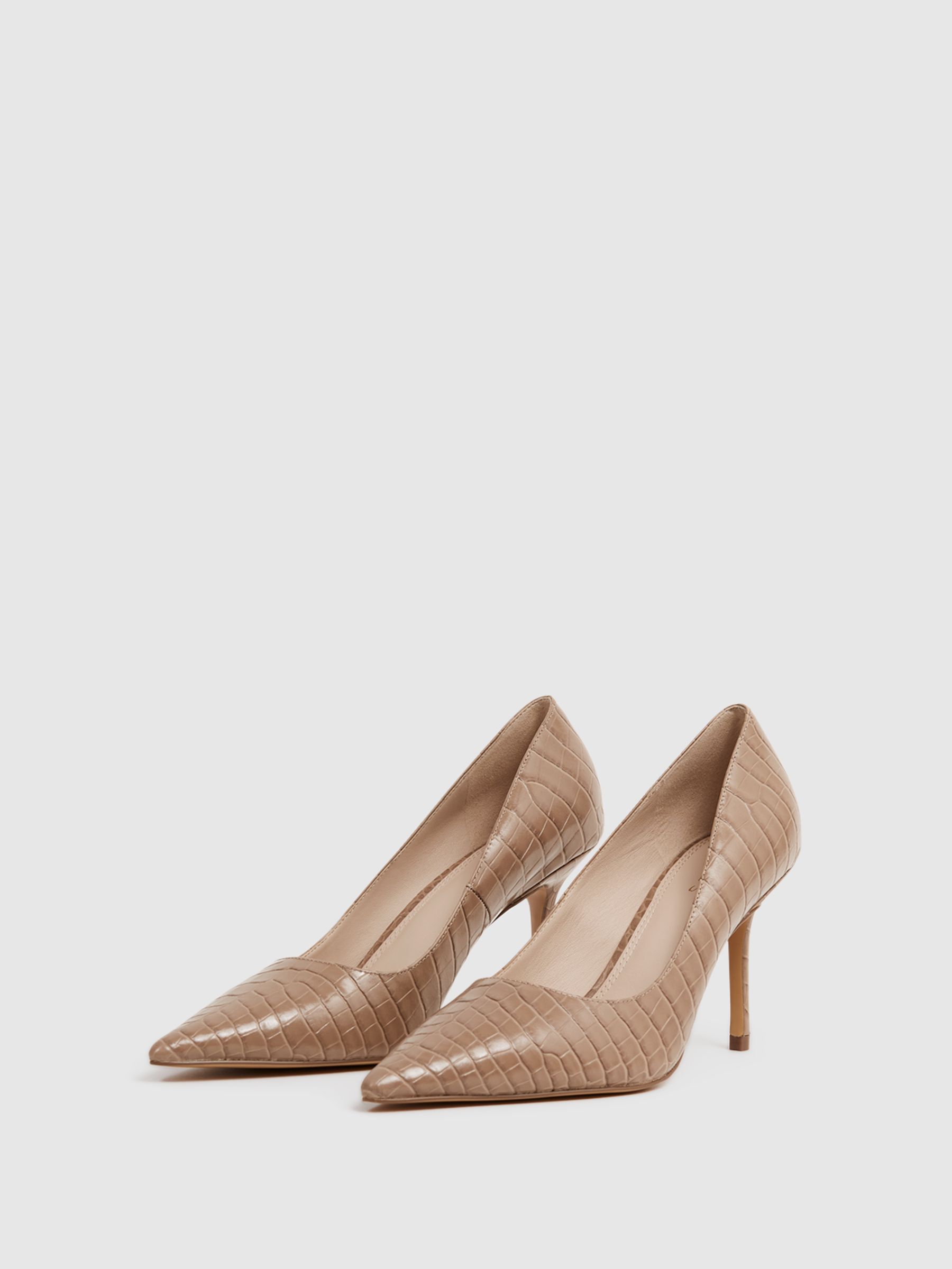 Mid Heel Leather Court Shoes in Camel - Image 4 of 6