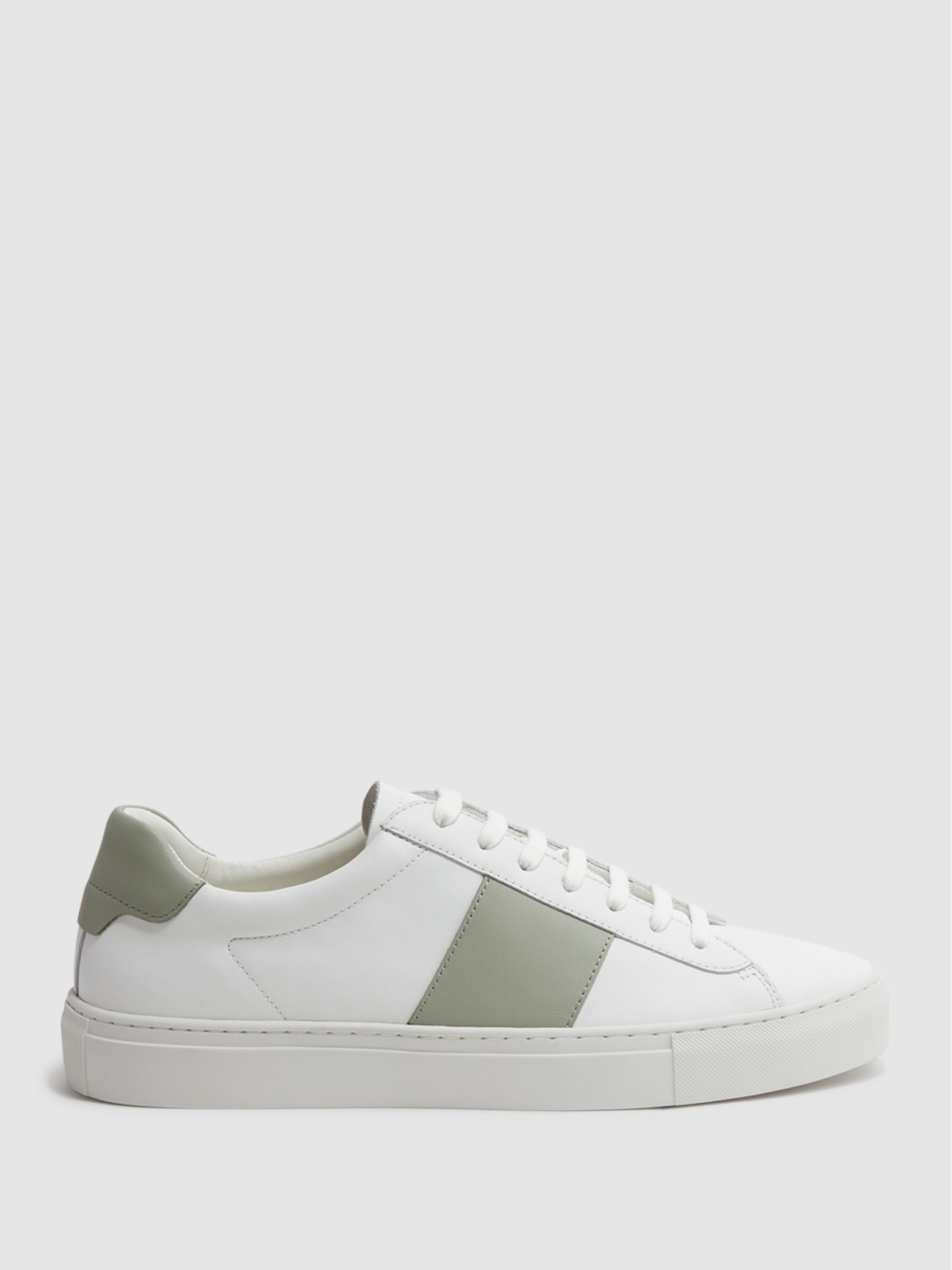 Leather Trainers in White/Sage - Image 1 of 5