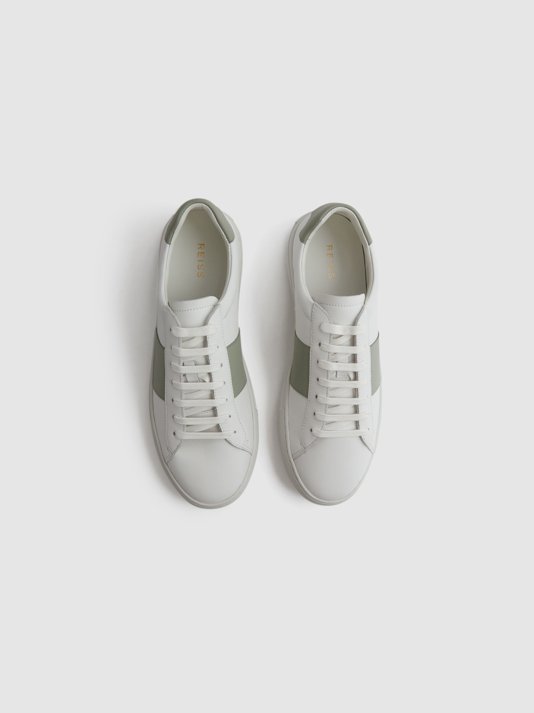 Leather Trainers in White/Sage - Image 3 of 5