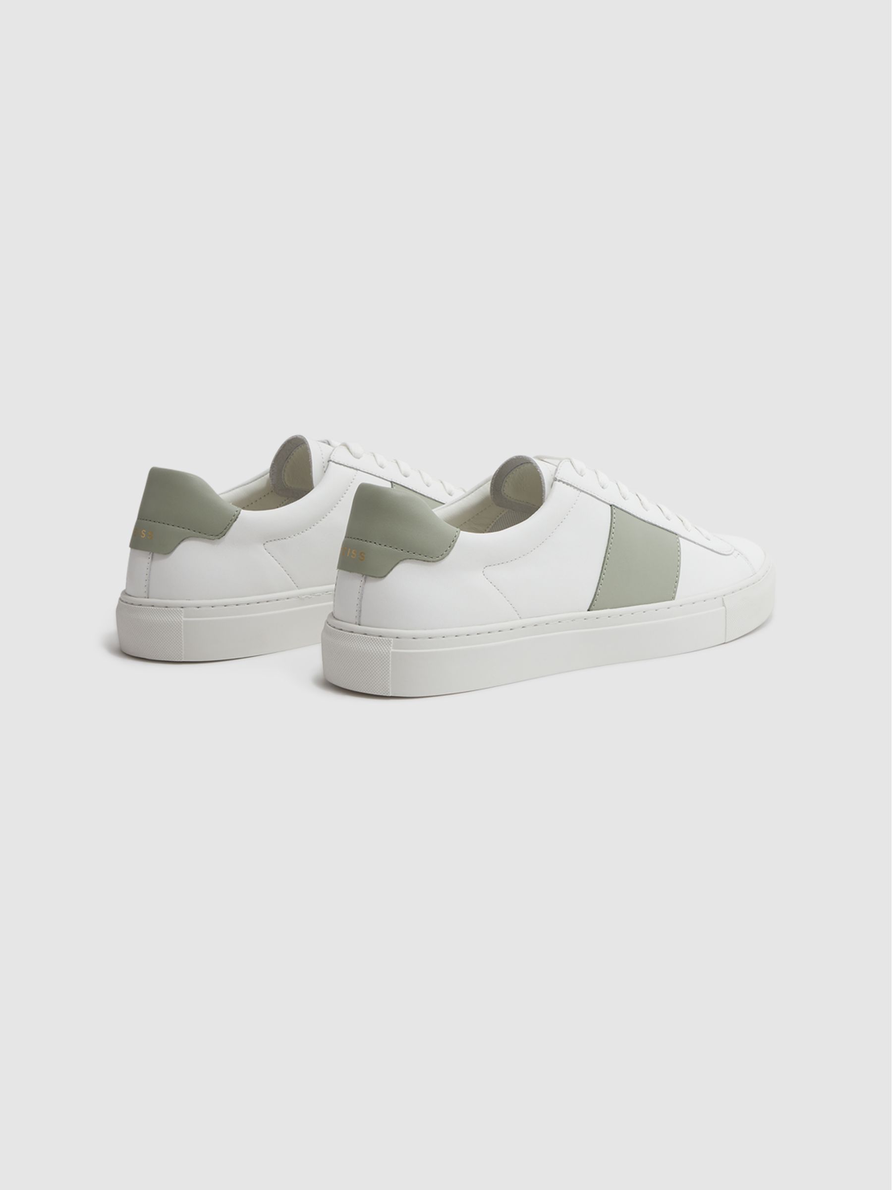 Leather Trainers in White/Sage - Image 4 of 5