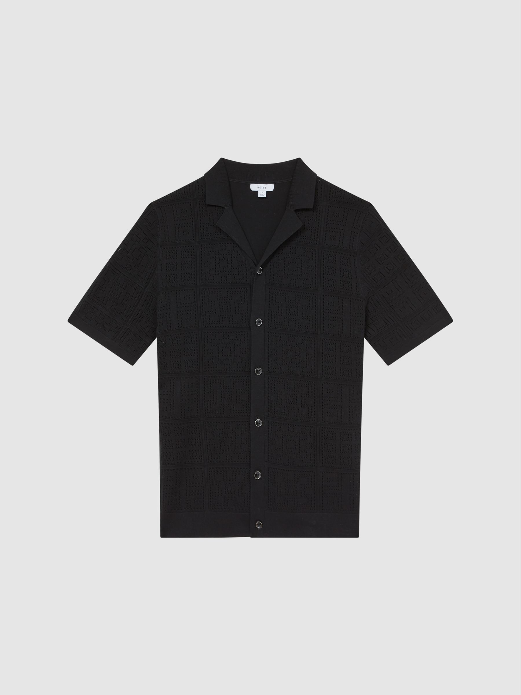 Textured Button Through Shirt in Black - Image 2 of 6